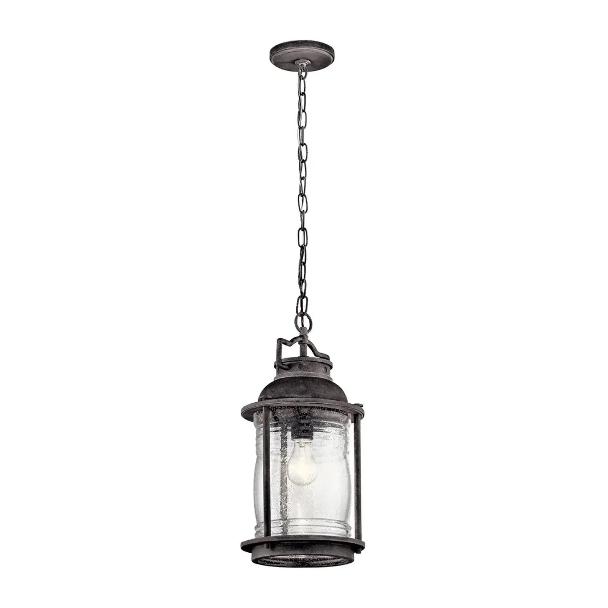 Kichler Ashland Bay 17.75 in. Outdoor Hanging Lantern, Weathered Zinc with Clear Seeded Glass