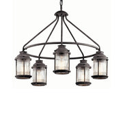 Kichler Ashland Bay 26 in. 5-Light Outdoor Hanging Light, Weathered Zinc with Clear Seeded Glass