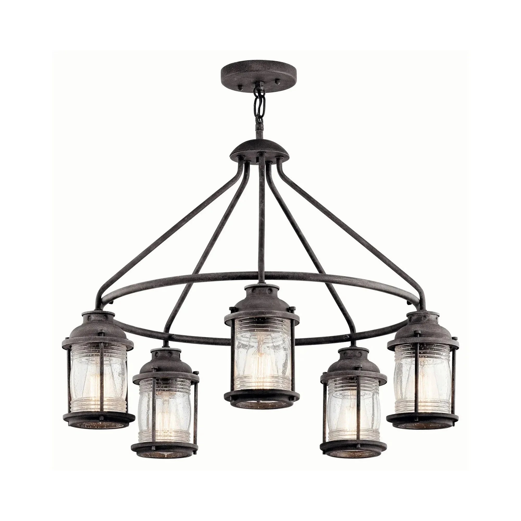 Kichler Ashland Bay 26 in. 5-Light Outdoor Hanging Light, Weathered Zinc with Clear Seeded Glass