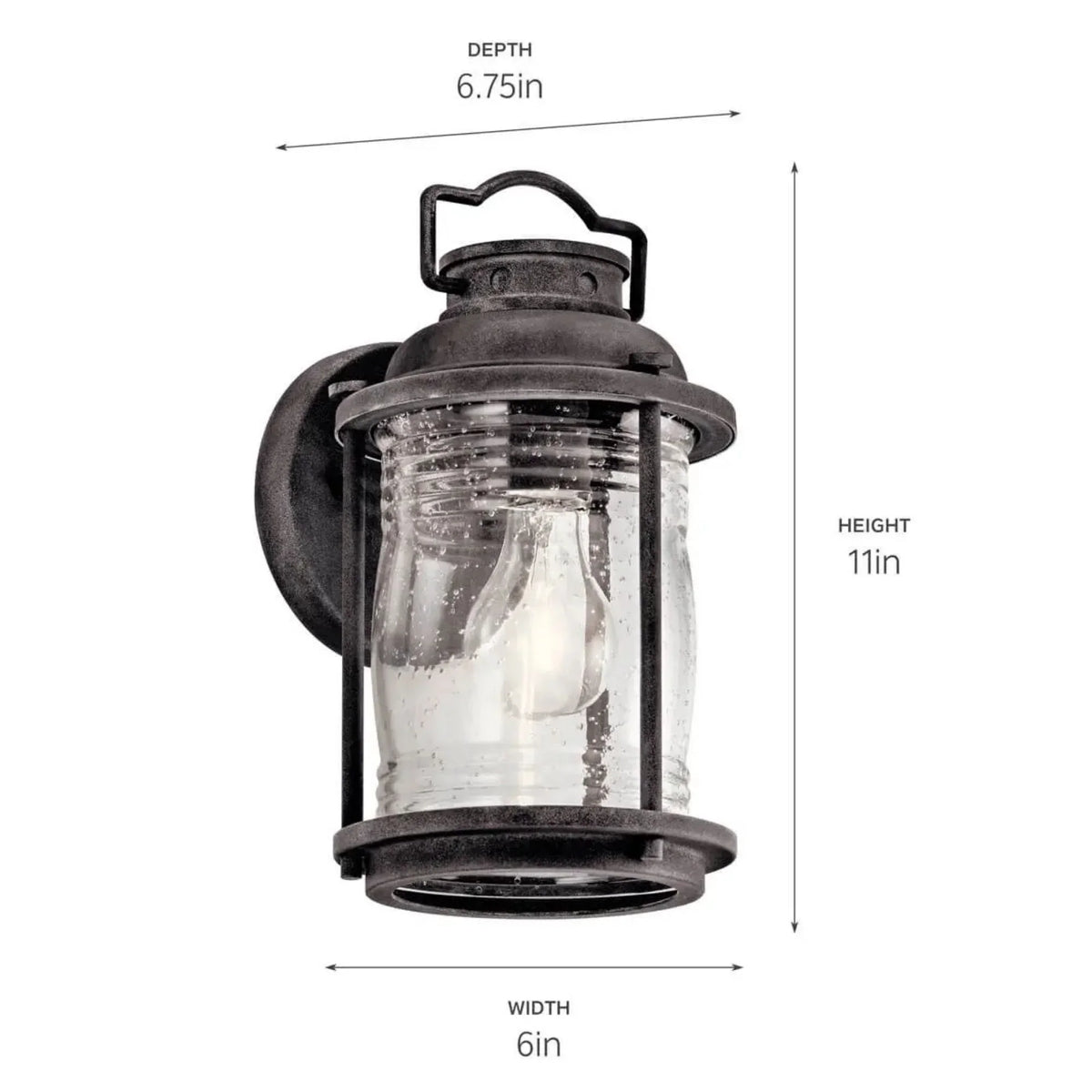 Kichler Ashland Bay 11 in. Outdoor Wall Lantern Weathered Zinc