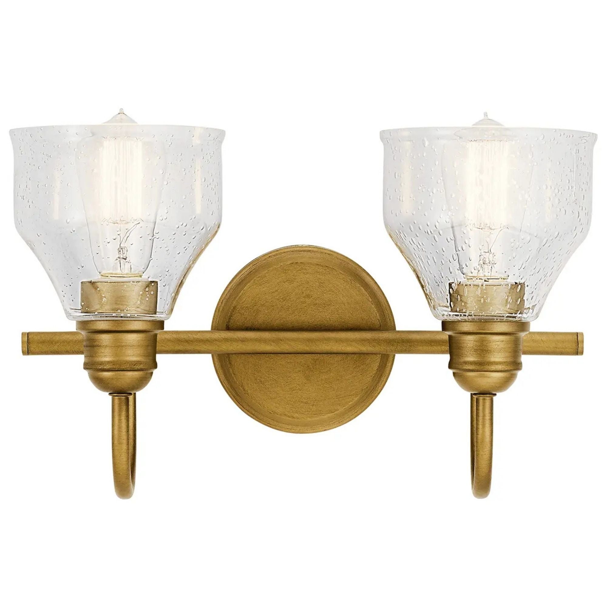Kichler Avery 15 in. 2-Light Bathroom Vanity Light, Natural Brass with Clear Seeded Glass