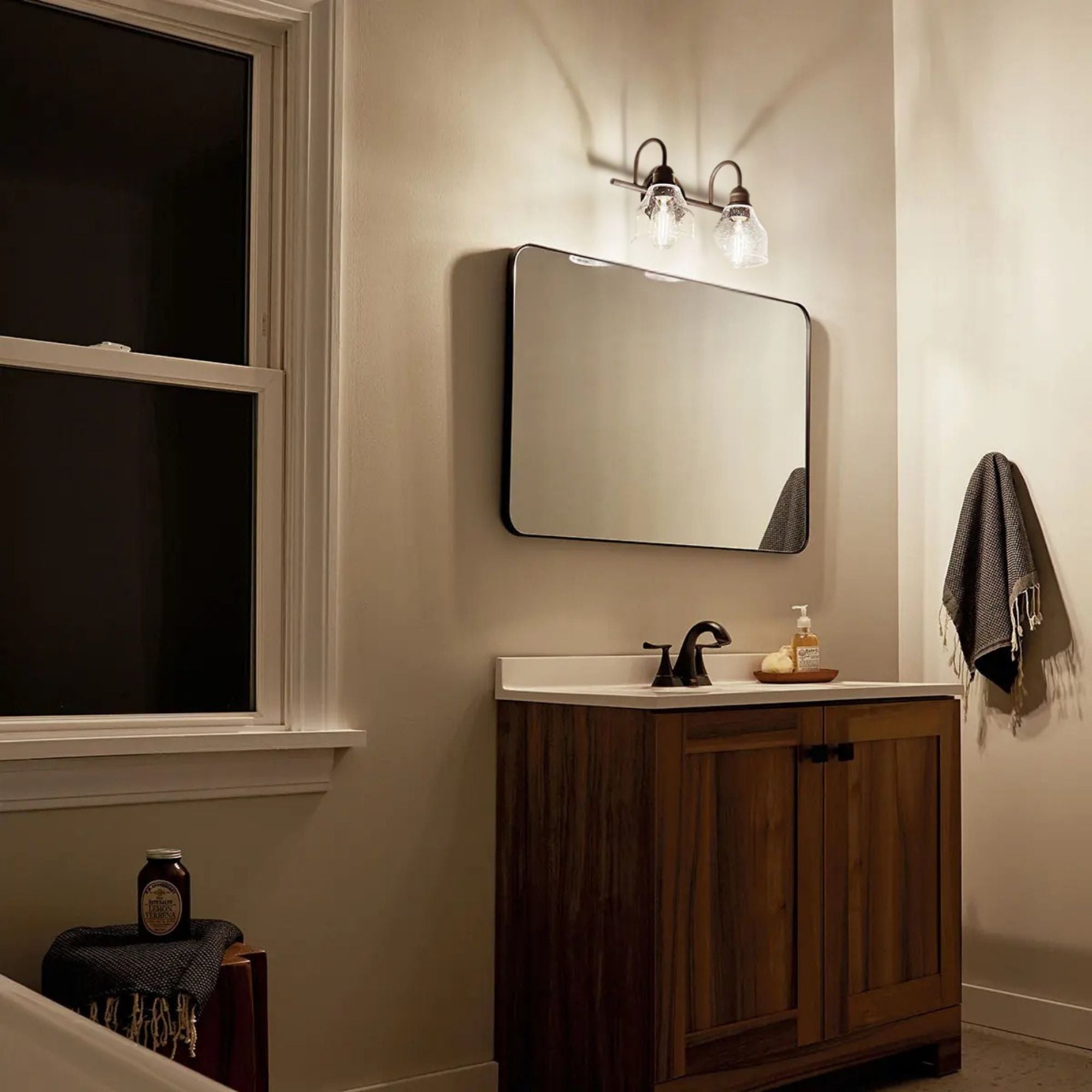 Kichler Avery 15 in. 2-Light Bathroom Vanity Light, Brushed Nickel with Clear Seeded Glass
