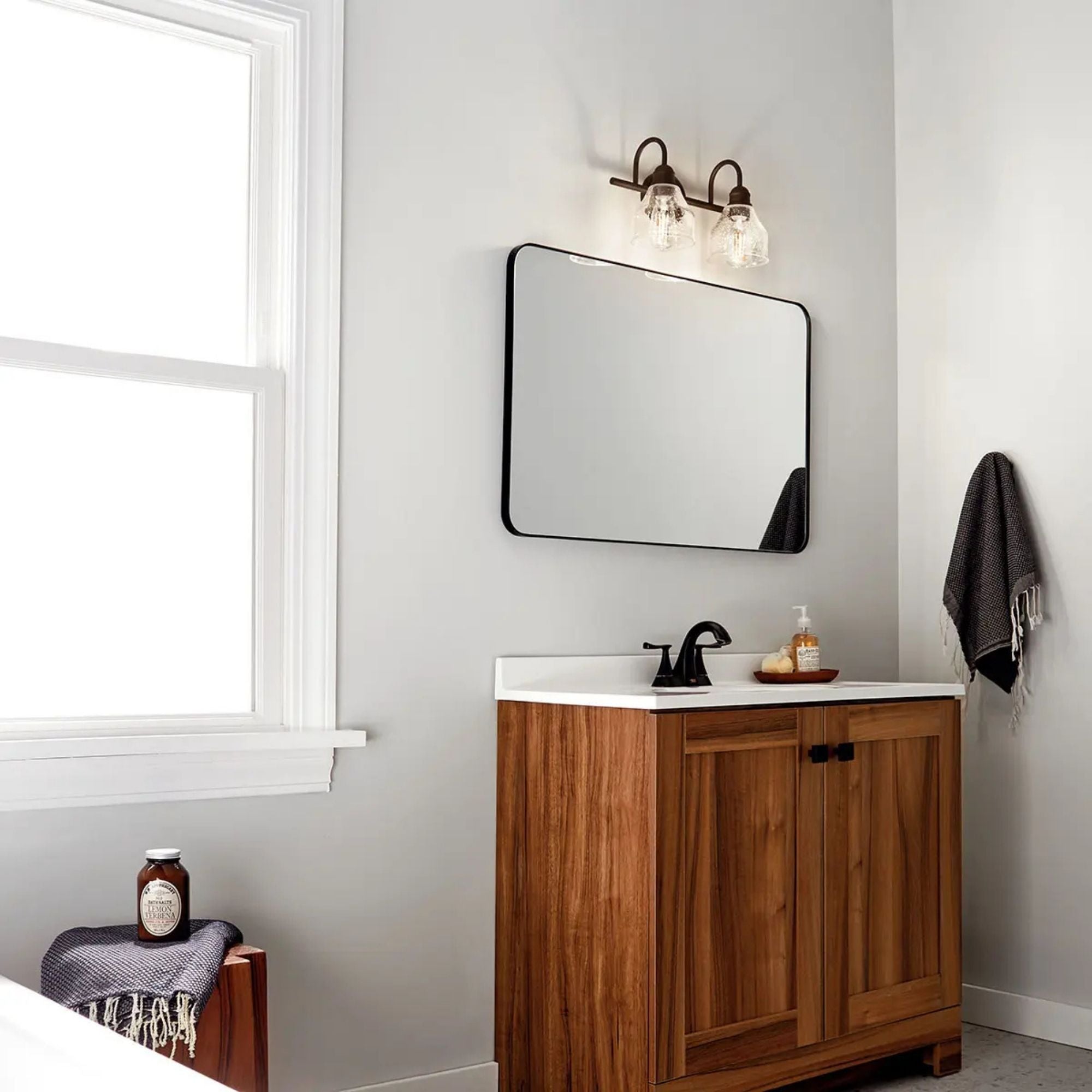 Kichler Avery 15 in. 2-Light Bathroom Vanity Light, Olde Bronze with Clear Seeded Glass