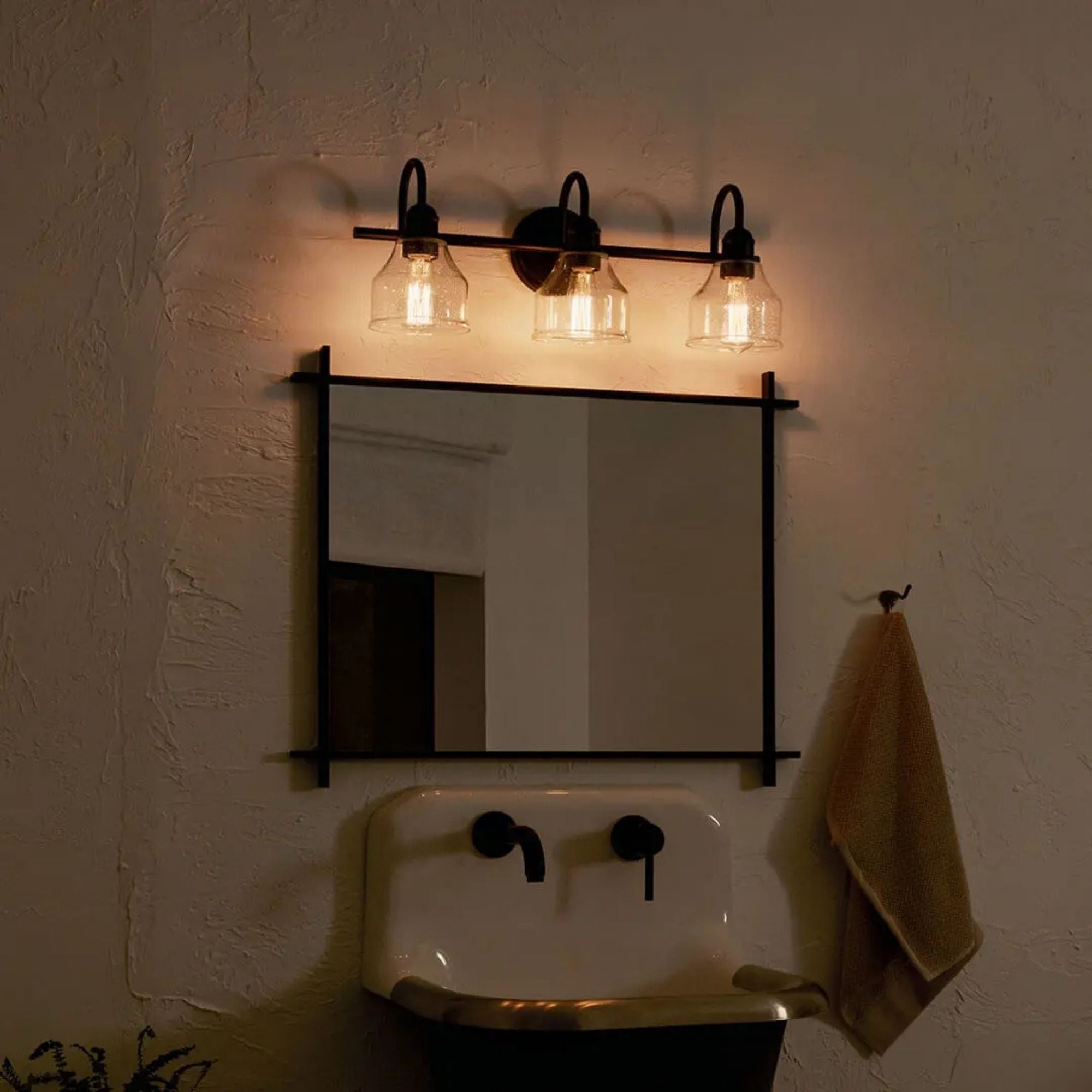 Kichler Avery 24 in. 3-Light Bathroom Vanity Light, Black with Clear Seeded Glass
