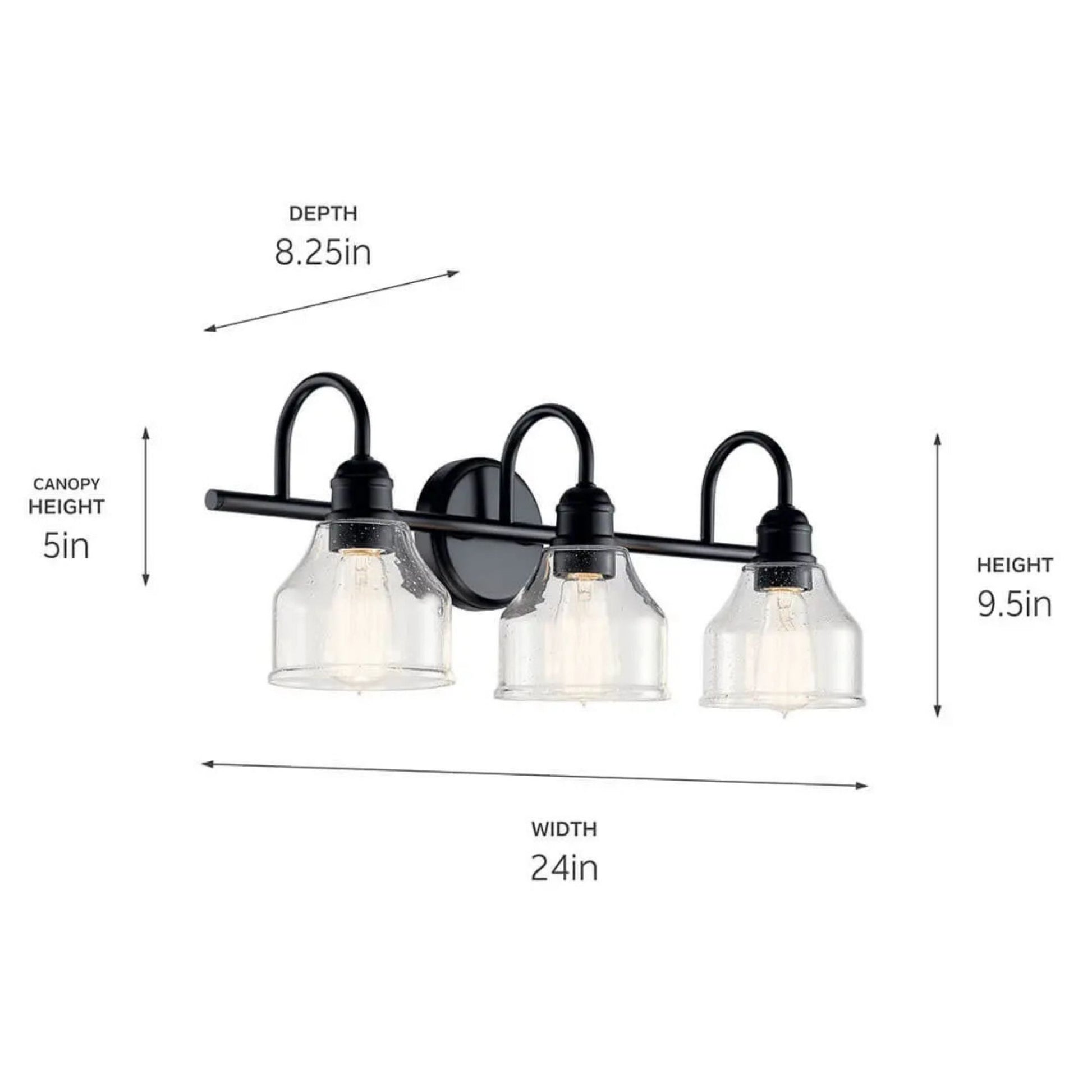 Avery 24" 3-Light Bath Vanity Light, Black Finish - Bees Lighting