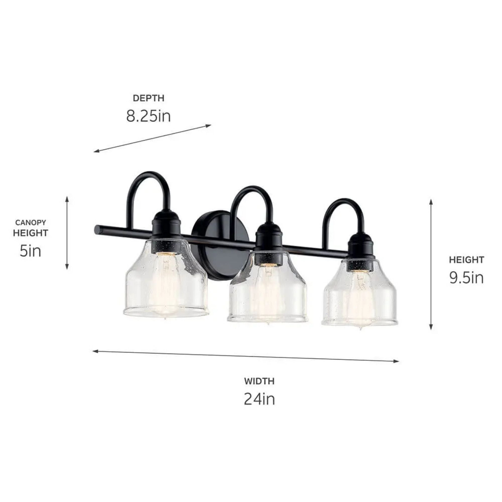 Kichler Avery 24 in. 3-Light Bathroom Vanity Light, Black with Clear Seeded Glass