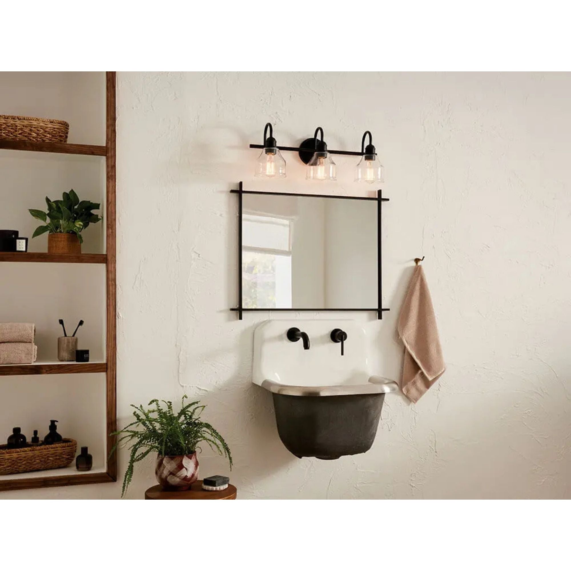 Kichler Avery 24 in. 3-Light Bathroom Vanity Light, Black with Clear Seeded Glass