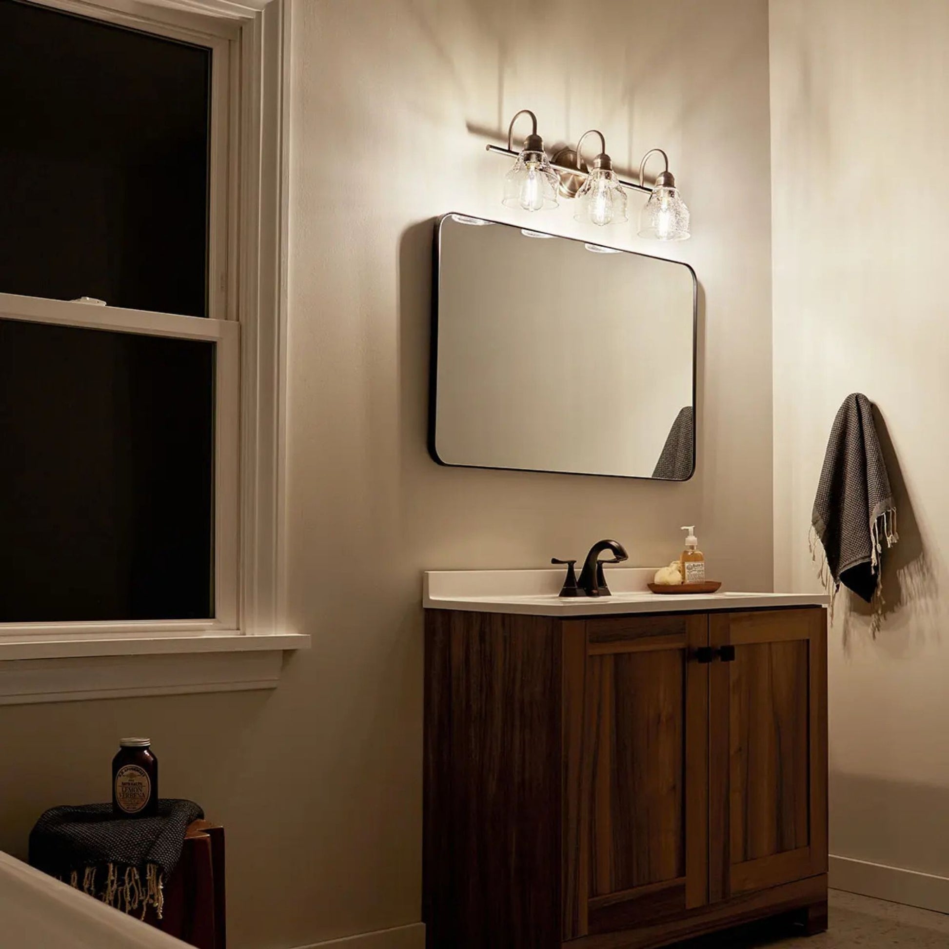 Avery 24" 3-Light Bath Vanity Light, Natural Brass Finish - Bees Lighting