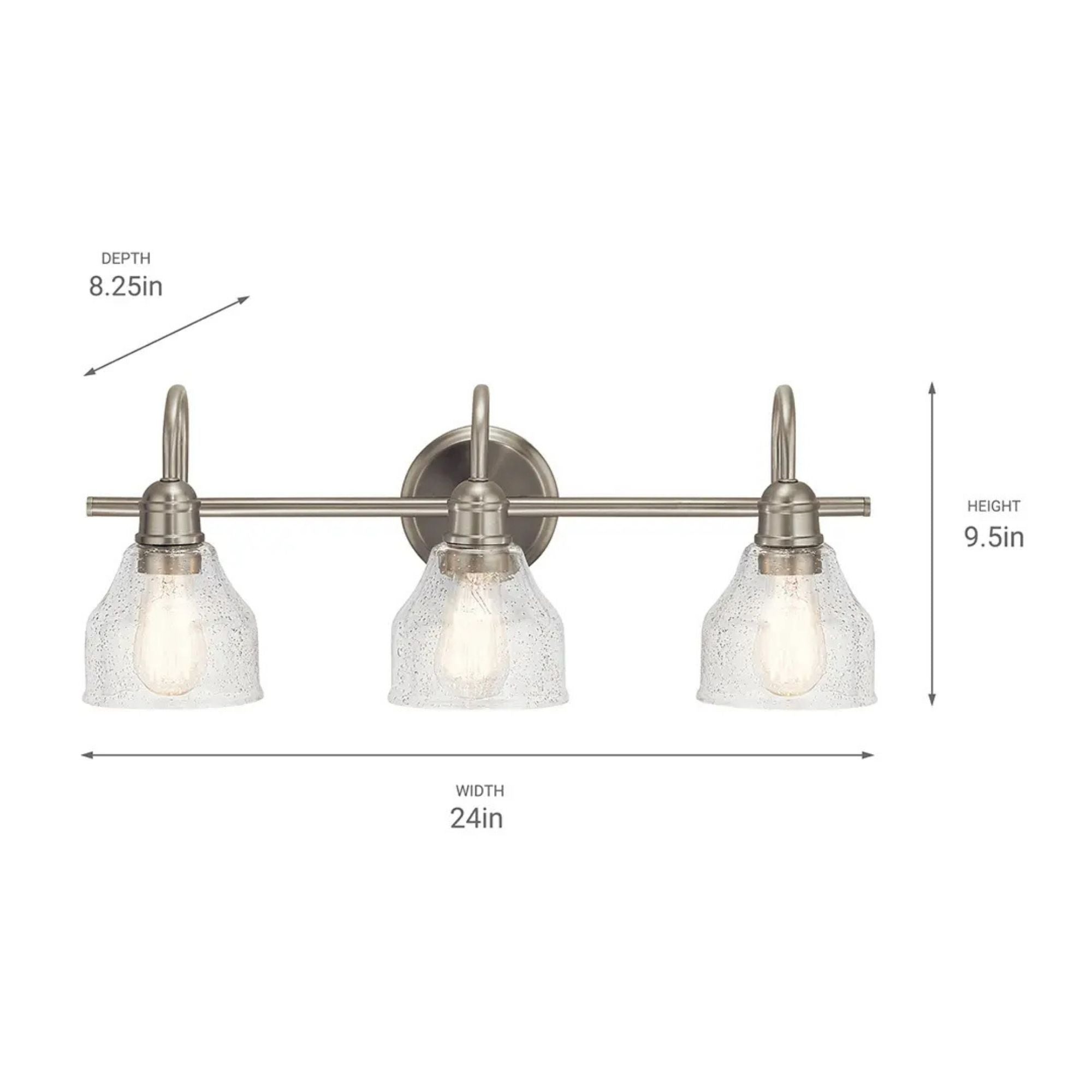 Kichler Avery 24 in. 3-Light Bathroom Vanity Light, Brushed Nickel with Clear Seeded Glass