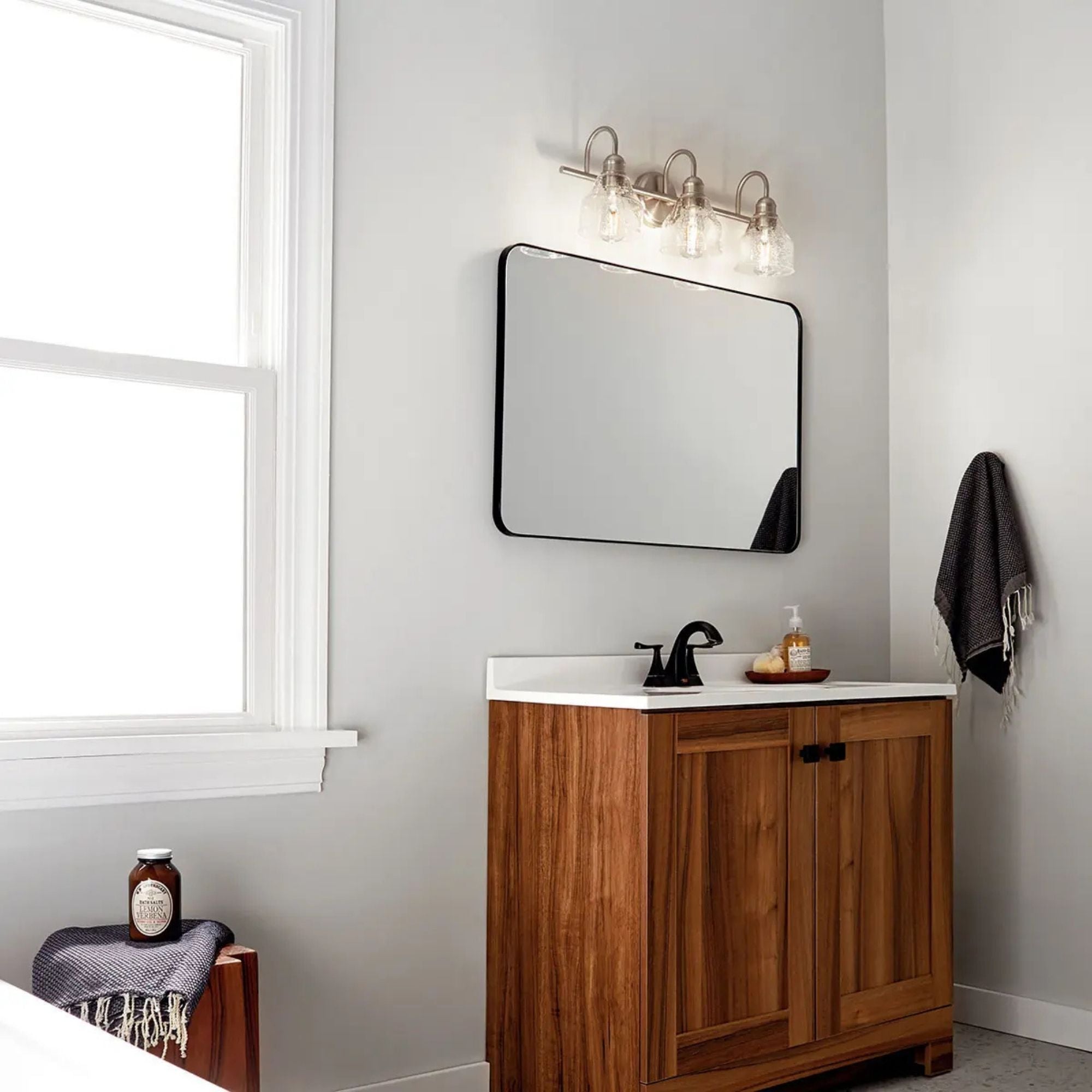 Kichler Avery 24 in. 3-Light Bathroom Vanity Light, Brushed Nickel with Clear Seeded Glass