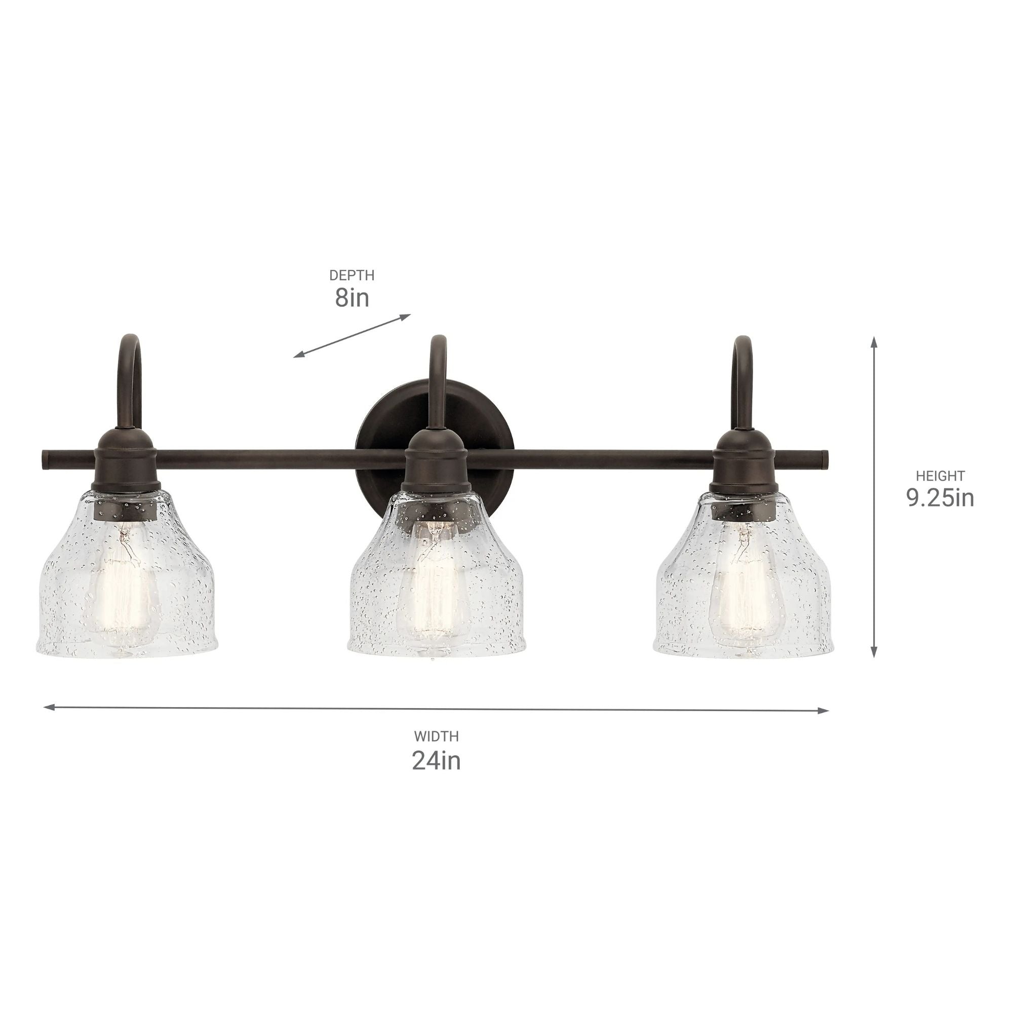 Kichler Avery 24 in. 3-Light Bathroom Vanity Light, Olde Bronze with Clear Seeded Glass