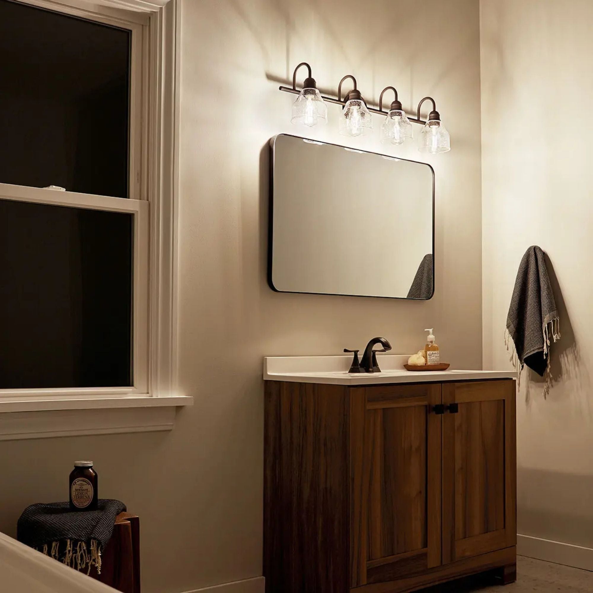 Kichler Avery 33.5 in. 4-Light Bathroom Vanity Light, Black with Clear Seeded Glass