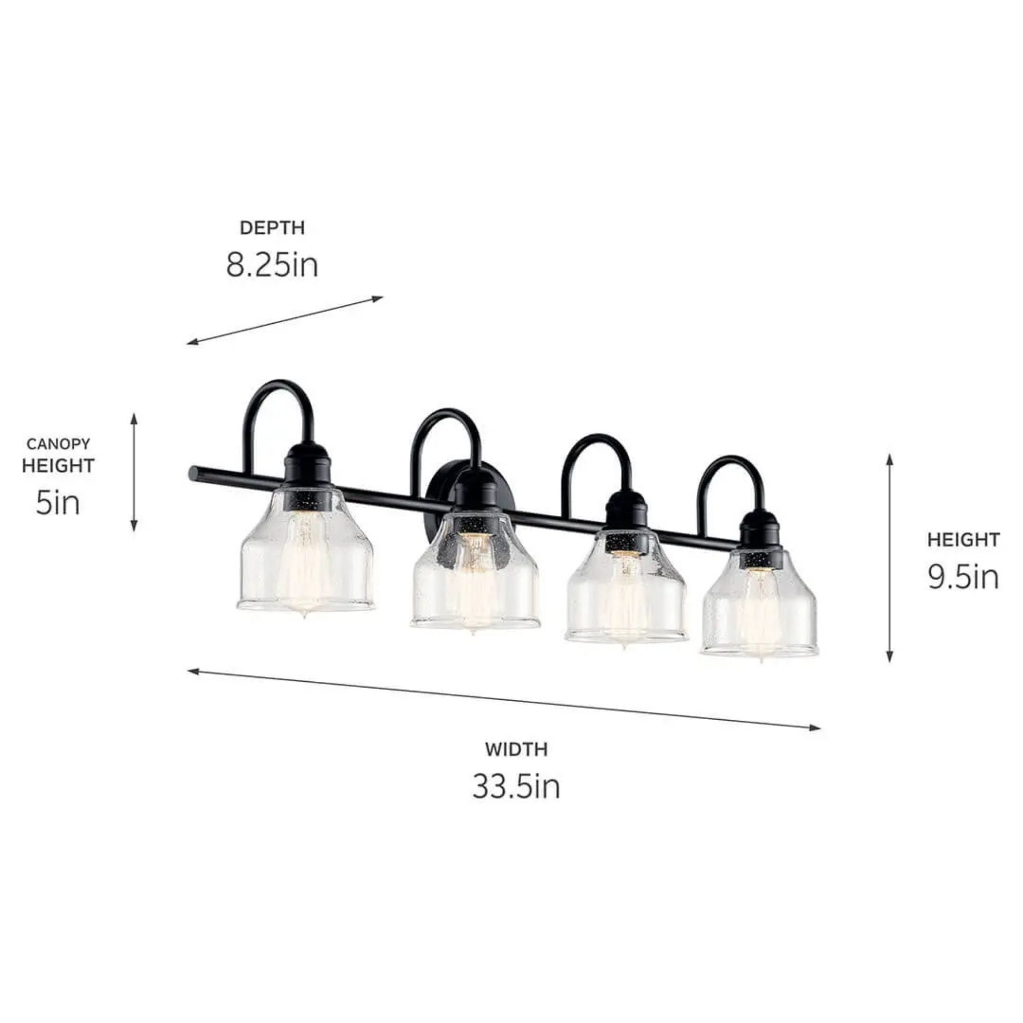 Kichler Avery 33.5 in. 4-Light Bathroom Vanity Light, Black with Clear Seeded Glass