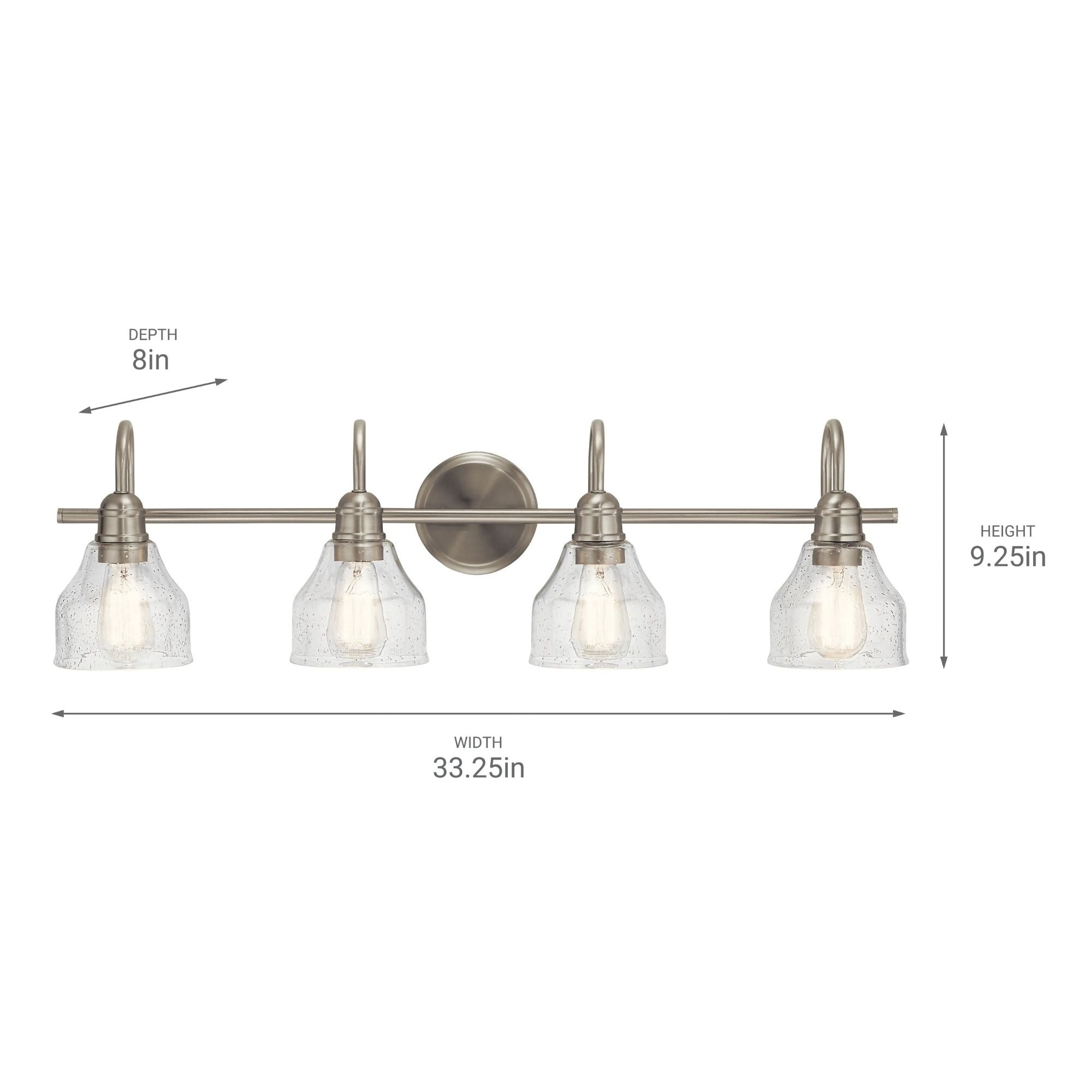 Kichler Avery 33.5 in. 4-Light Bathroom Vanity Light, Brushed Nickel with Clear Seeded Glass