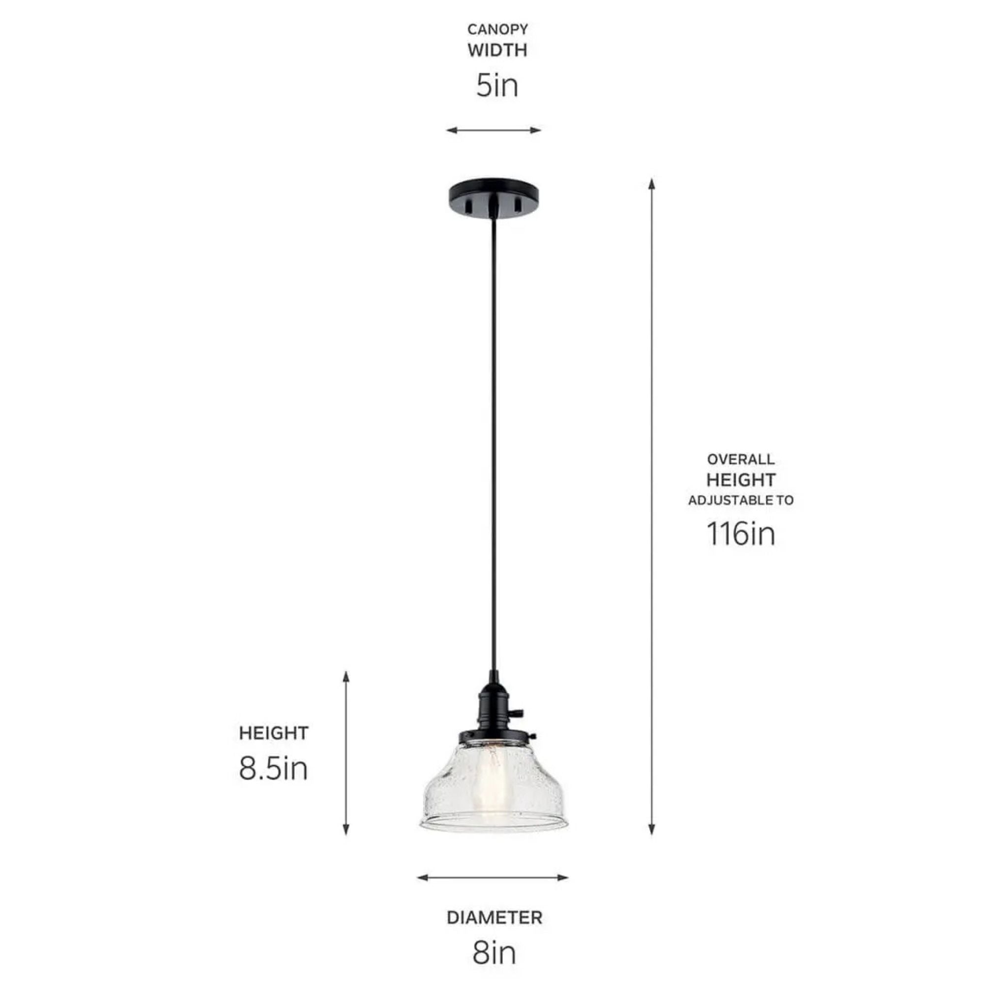 Avery 8" Bell Mini Pendant, Black Finish