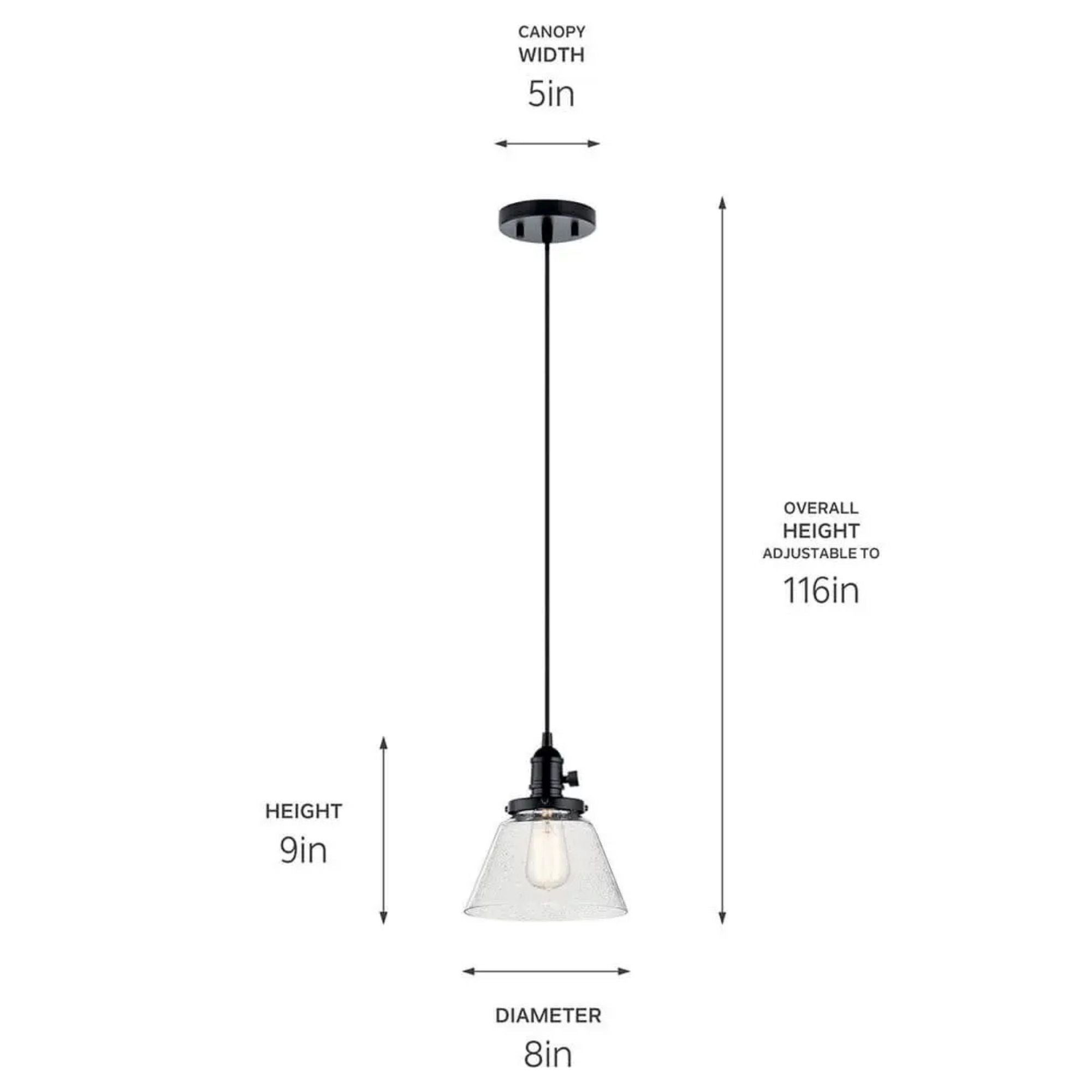 Avery 8" Cone Mini Pendant, Black Finish - Bees Lighting