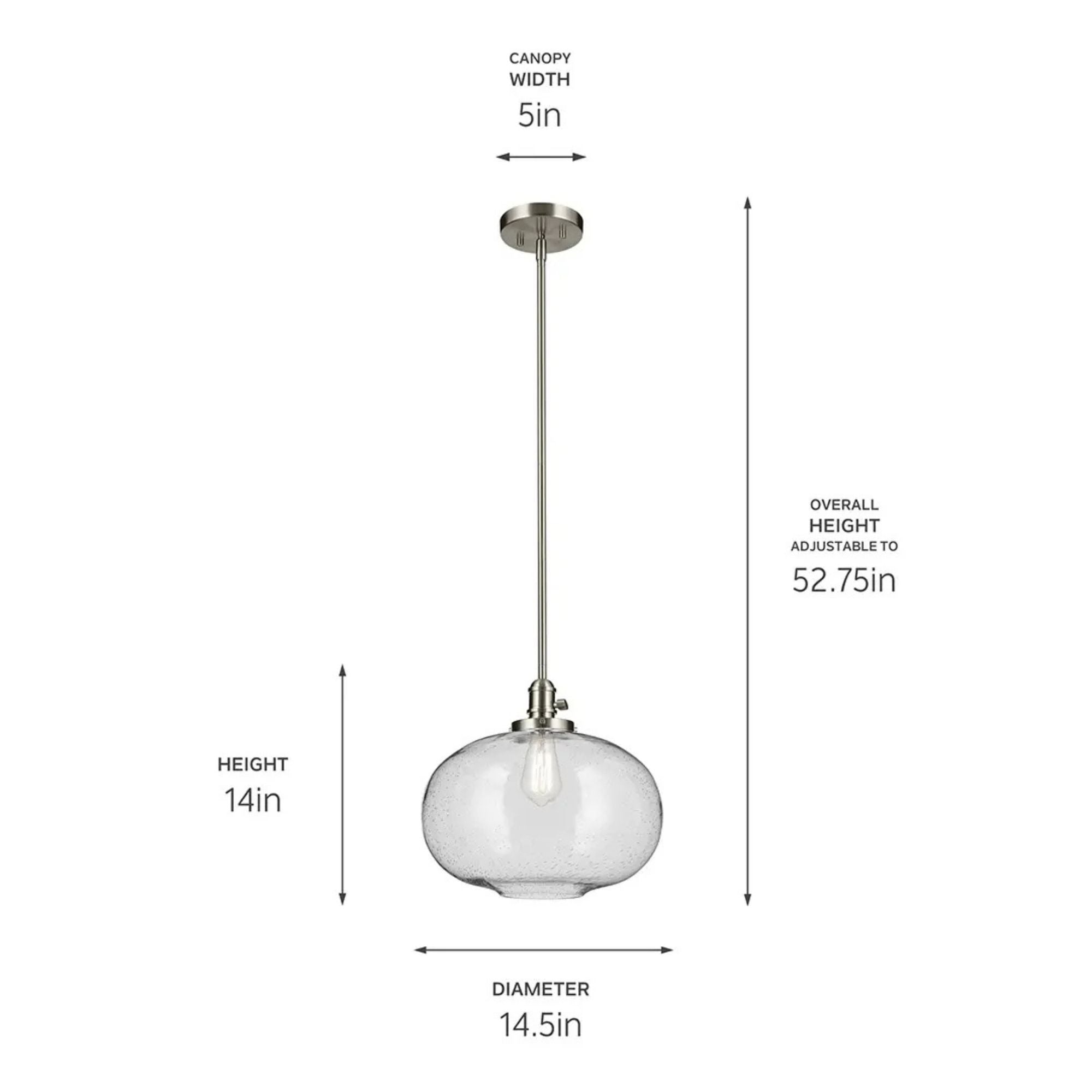 Avery 15" Globe Pendant, Brushed Nickel Finish