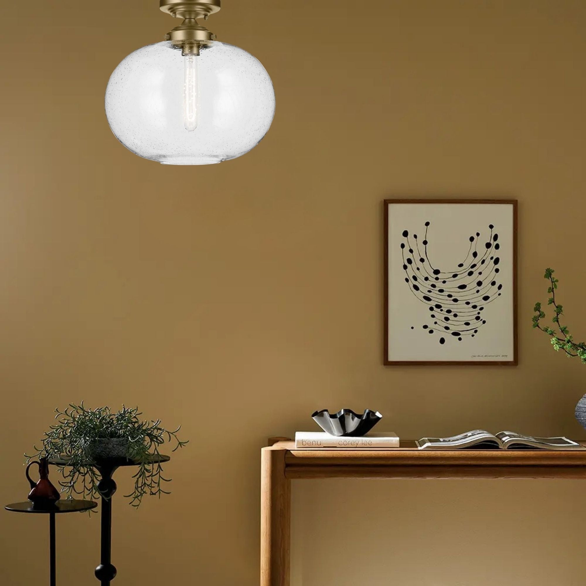 Avery 15" Semi-Flush Mount, Natural Brass Finish - Bees Lighting