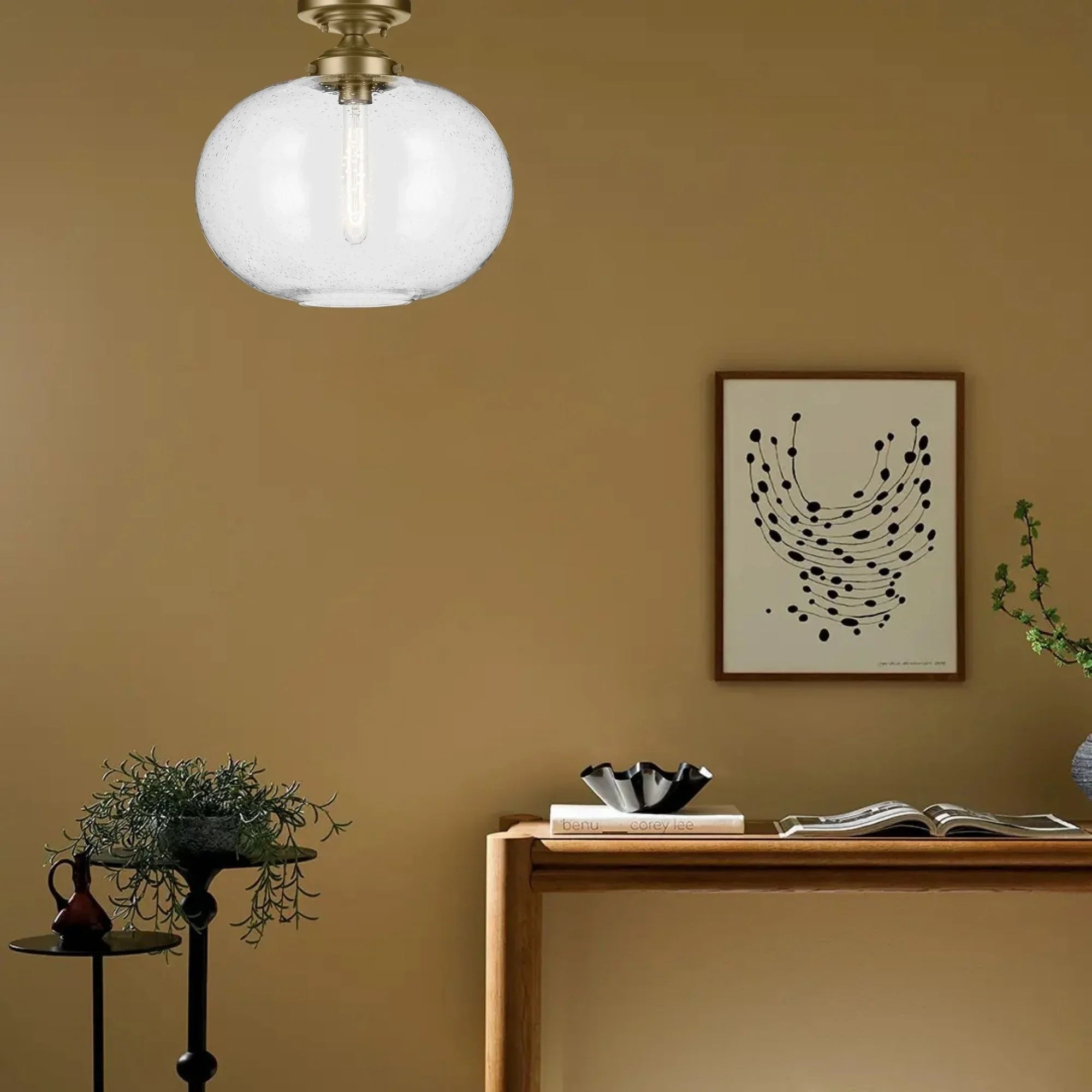 Avery 15" Semi-Flush Mount, Natural Brass Finish