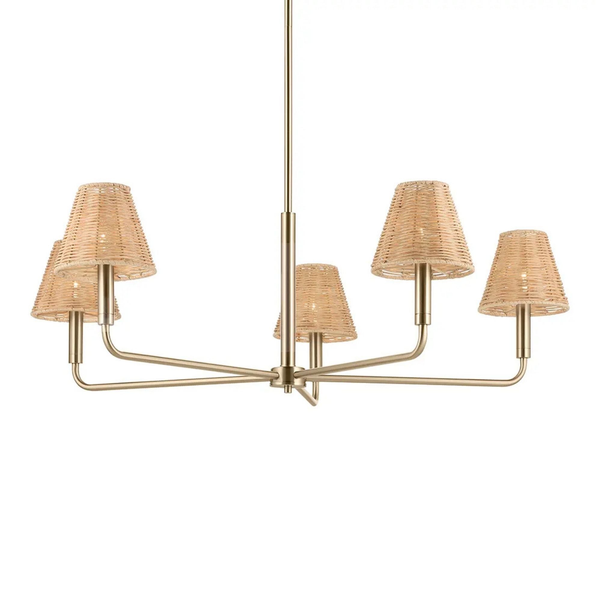 Kichler Bekah 38 in. 5-Light Chandelier, Champagne Bronze with Rattan Cone Shades