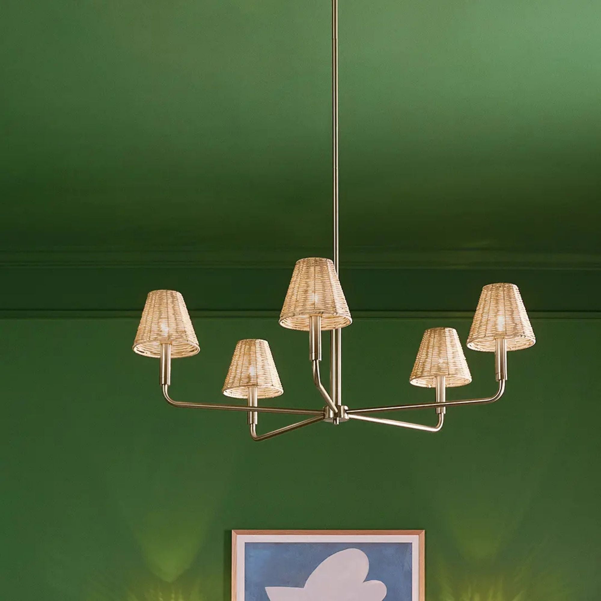 Kichler Bekah 38 in. 5-Light Chandelier, Champagne Bronze with Rattan Cone Shades