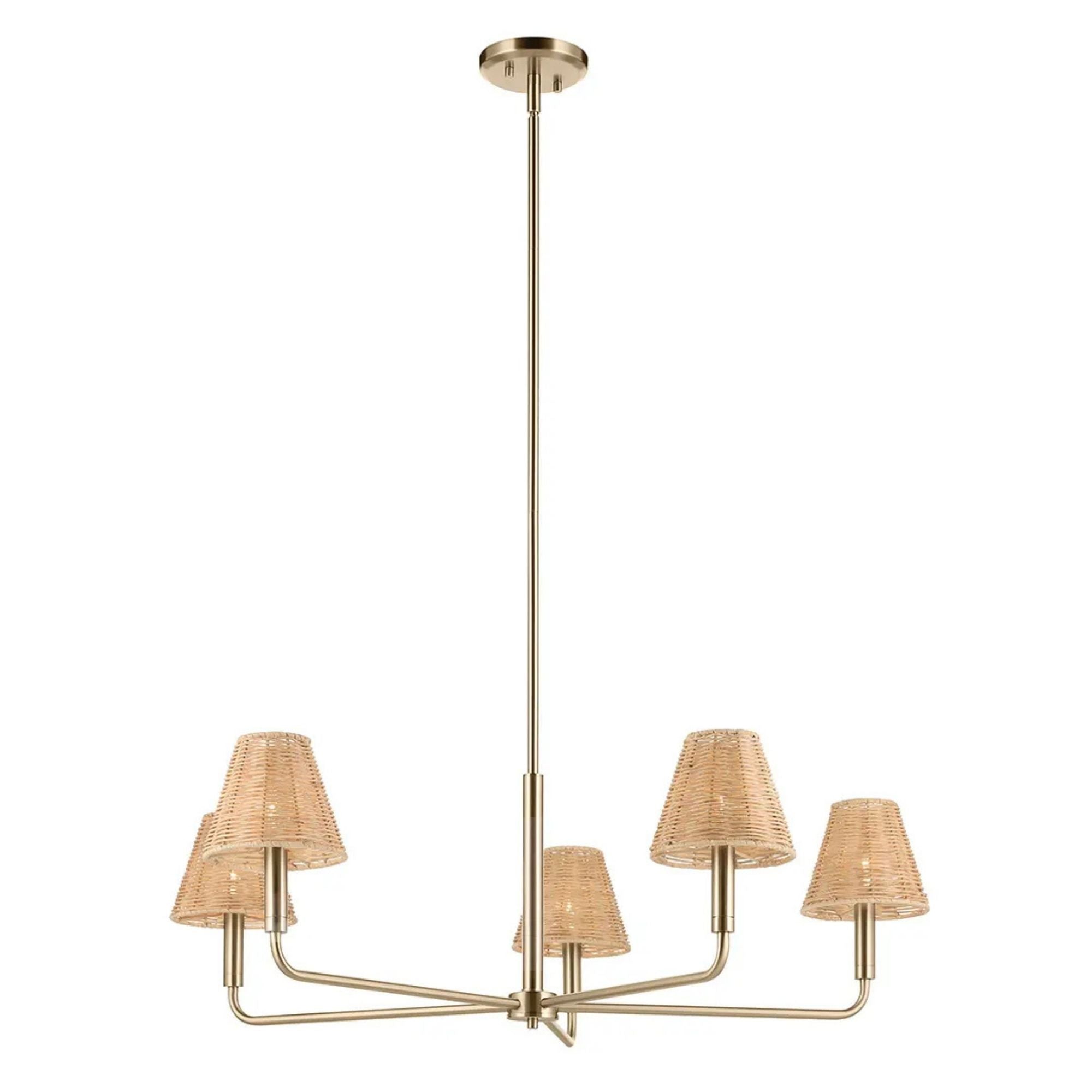 Kichler Bekah 38 in. 5-Light Chandelier, Champagne Bronze with Rattan Cone Shades