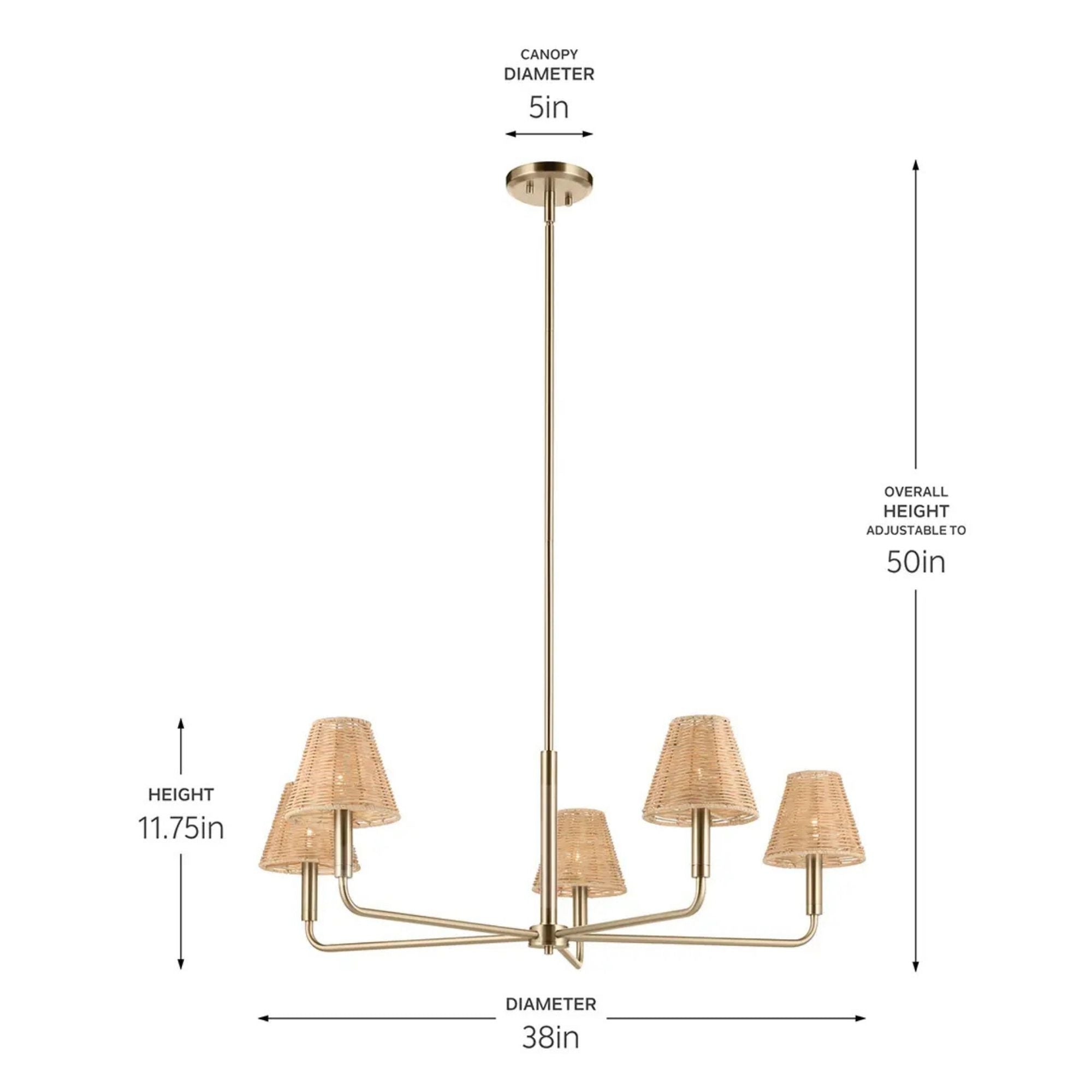 Kichler Bekah 38 in. 5-Light Chandelier, Champagne Bronze with Rattan Cone Shades