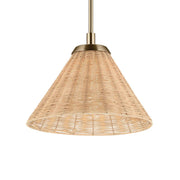 Kichler Bekah 10.75 in. Pendant Light, Champagne Bronze with Rattan Cone Shade & Opal Glass