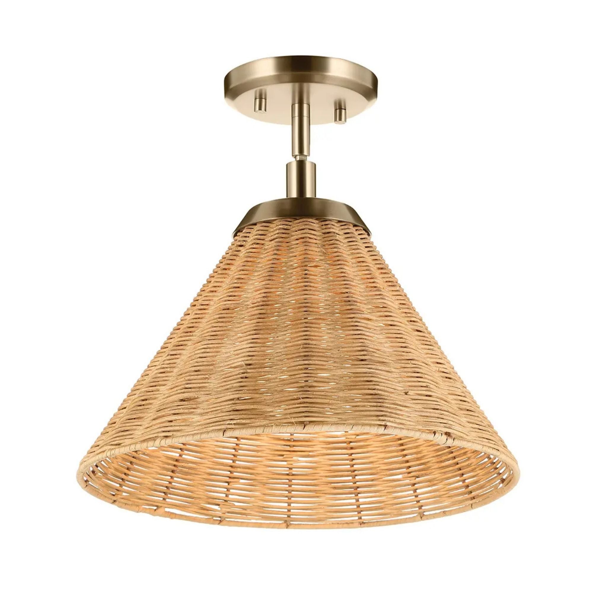 Kichler Bekah 10.75 in. Pendant Light, Champagne Bronze with Rattan Cone Shade & Opal Glass