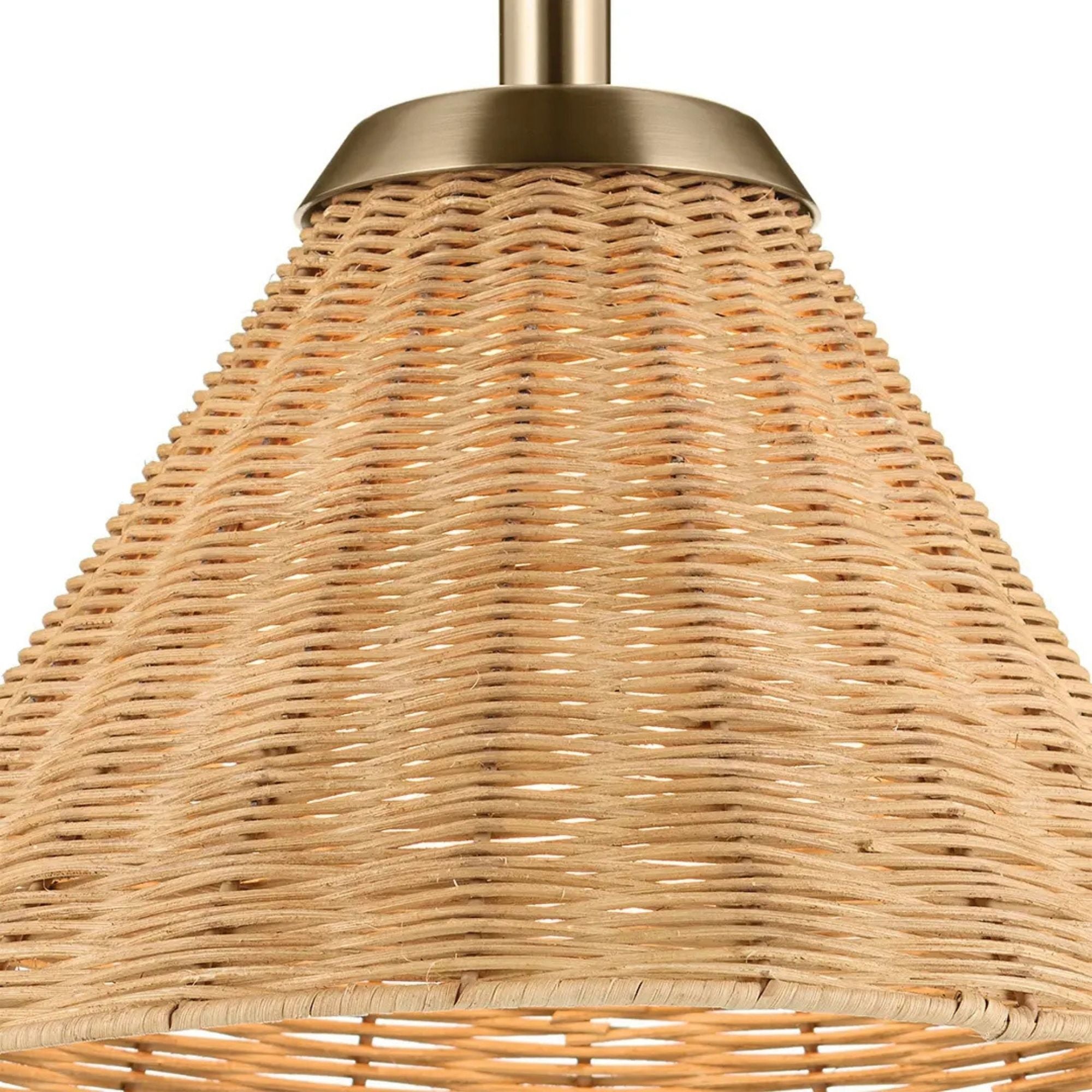 Kichler Bekah 10.75 in. Pendant Light, Champagne Bronze with Rattan Cone Shade & Opal Glass
