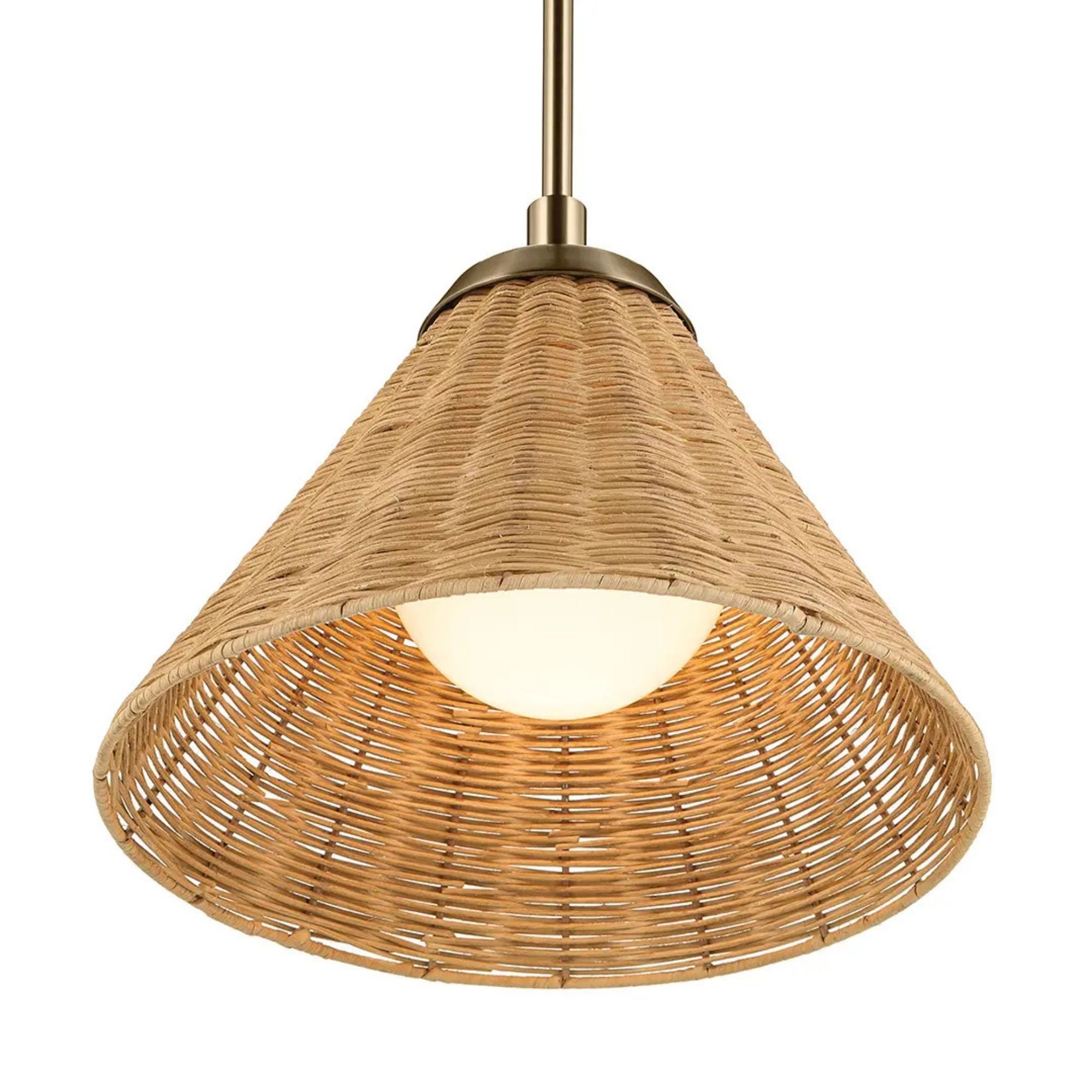 Kichler Bekah 10.75 in. Pendant Light, Champagne Bronze with Rattan Cone Shade & Opal Glass