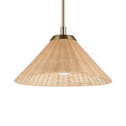 Kichler Bekah 18 in. Pendant Light, Champagne Bronze with Rattan Cone Shade & Opal Glass