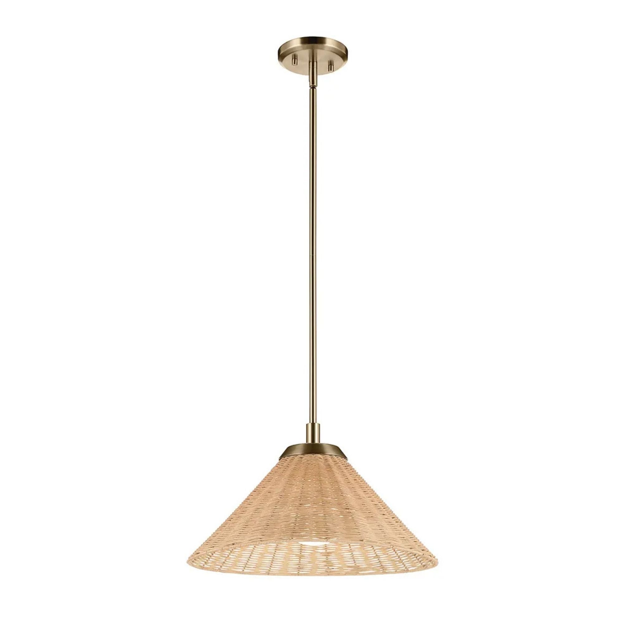 Kichler Bekah 18 in. Pendant Light, Champagne Bronze with Rattan Cone Shade & Opal Glass