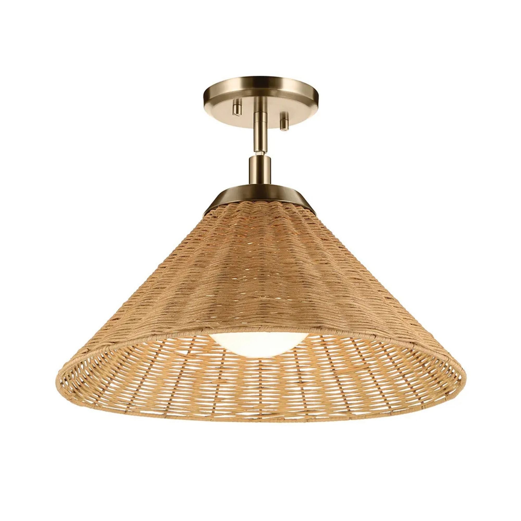 Kichler Bekah 18 in. Pendant Light, Champagne Bronze with Rattan Cone Shade & Opal Glass