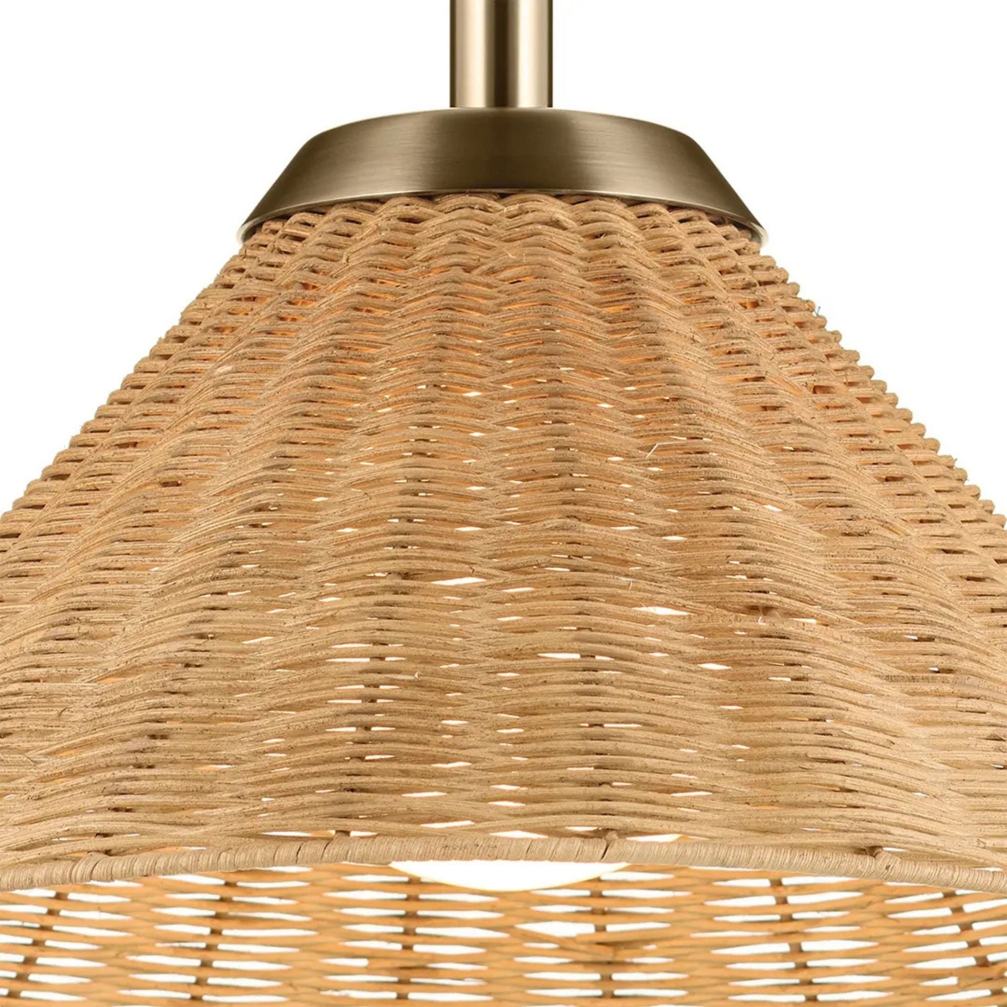 Kichler Bekah 18 in. Pendant Light, Champagne Bronze with Rattan Cone Shade & Opal Glass