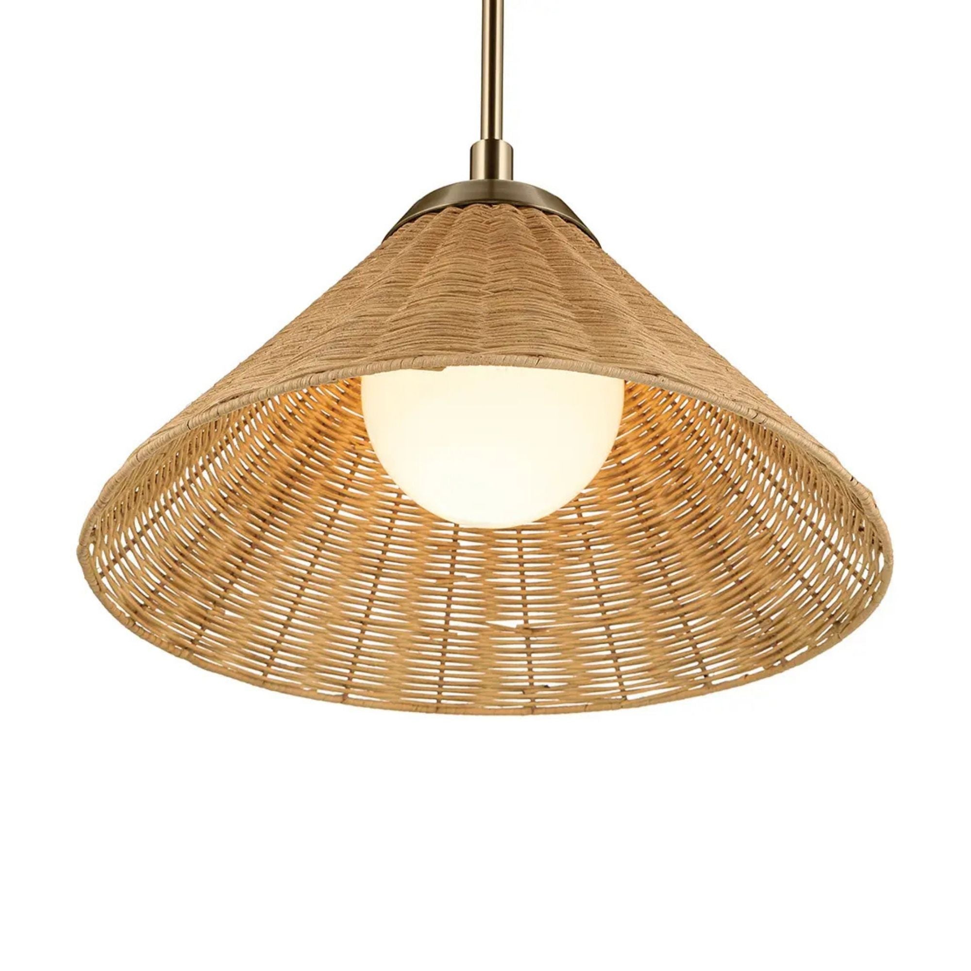 Kichler Bekah 18 in. Pendant Light, Champagne Bronze with Rattan Cone Shade & Opal Glass
