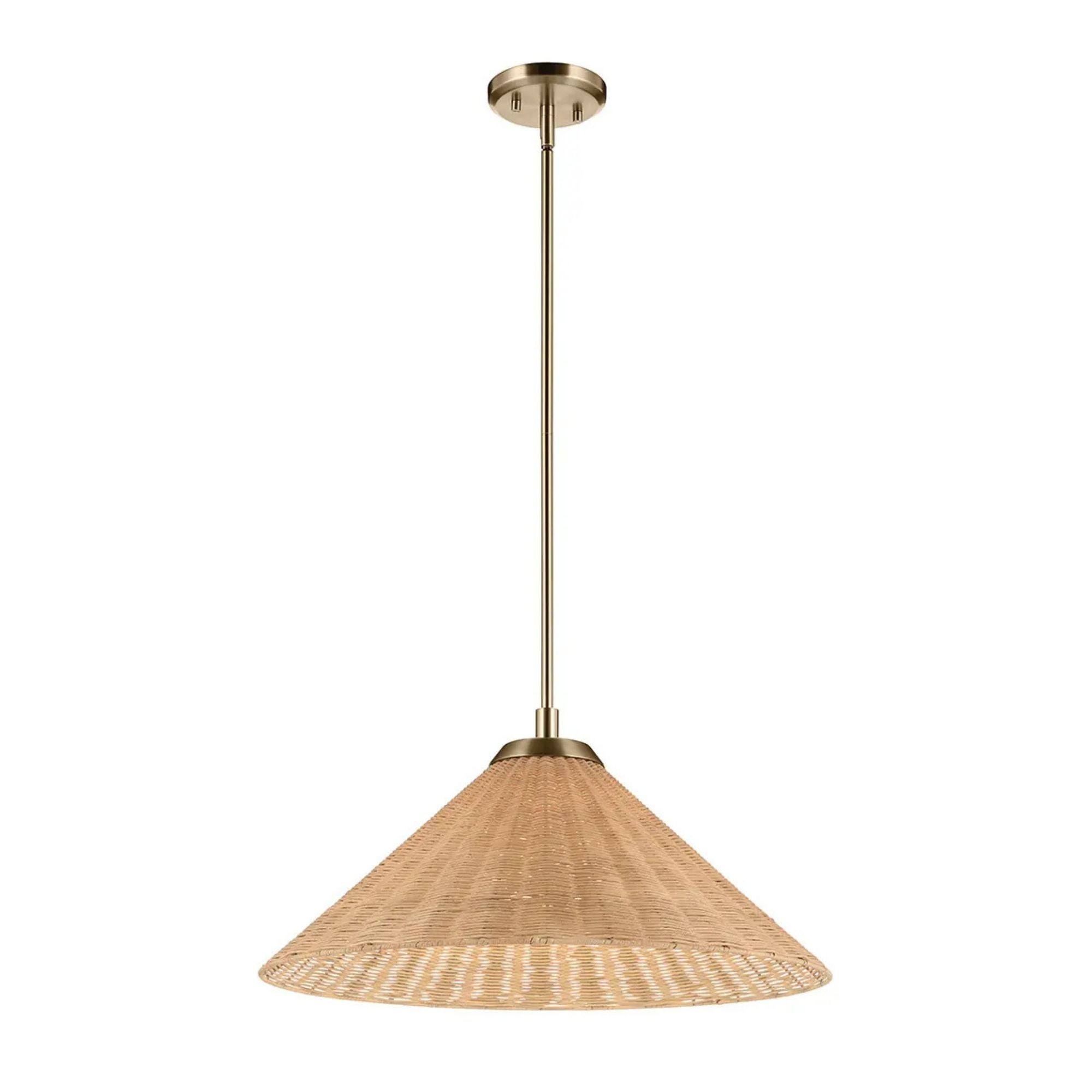 Kichler Bekah 11.75 in. Pendant Light, Champagne Bronze with Rattan Cone Shade & Opal Glass