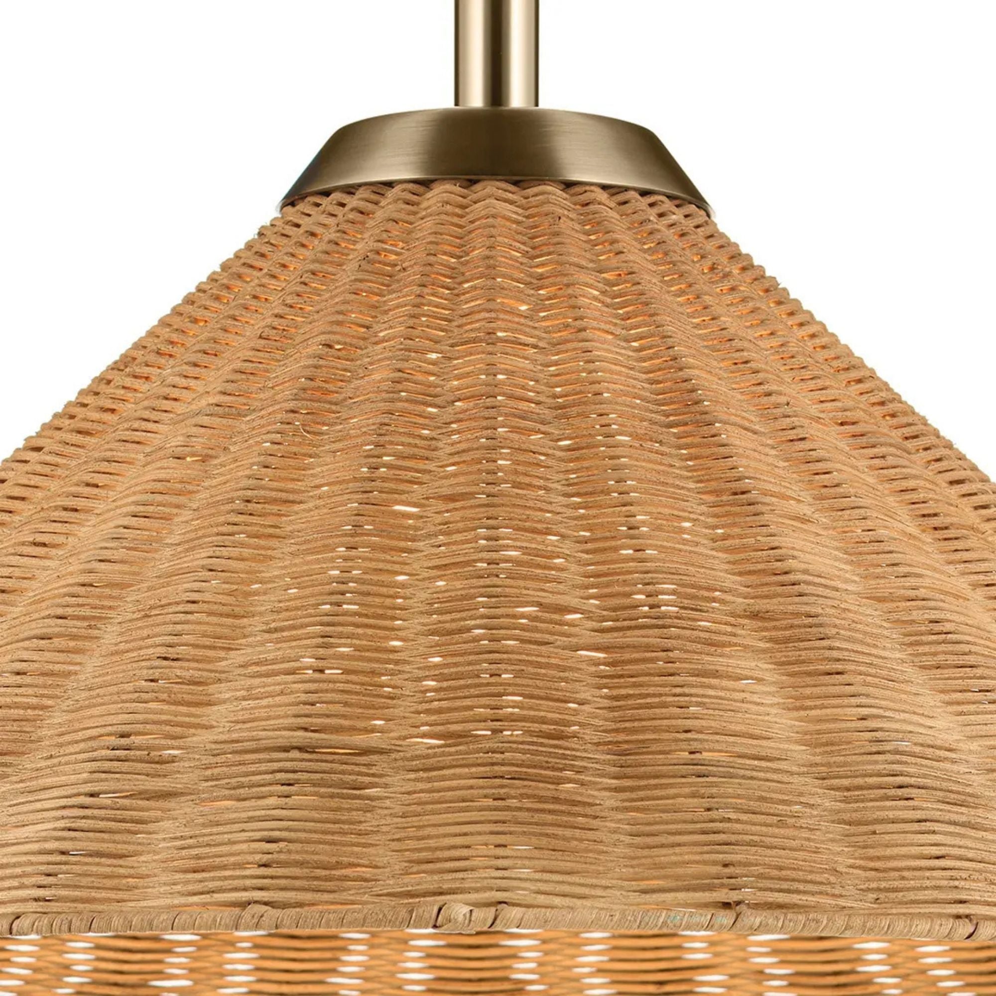 Kichler Bekah 11.75 in. Pendant Light, Champagne Bronze with Rattan Cone Shade & Opal Glass