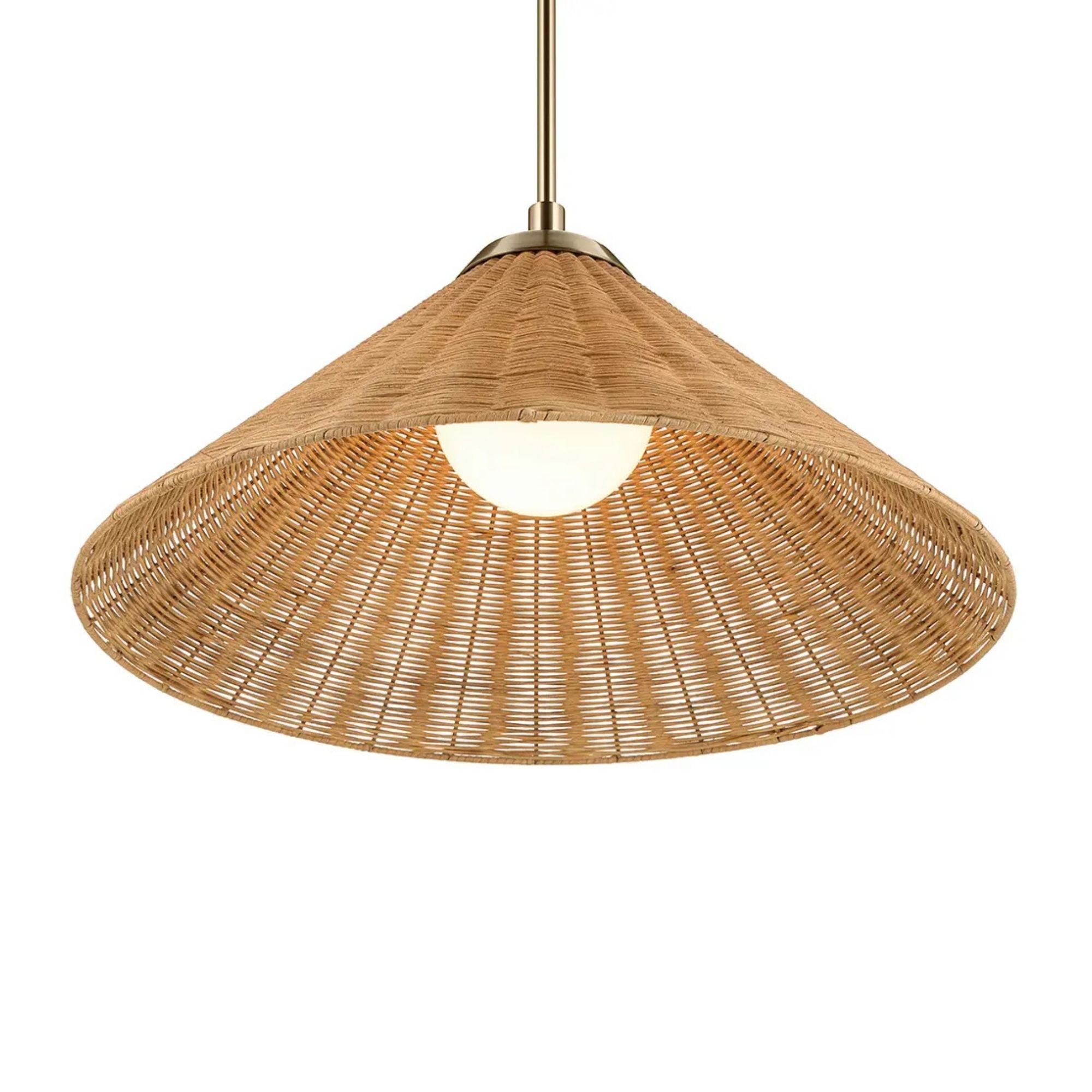 Kichler Bekah 11.75 in. Pendant Light, Champagne Bronze with Rattan Cone Shade & Opal Glass
