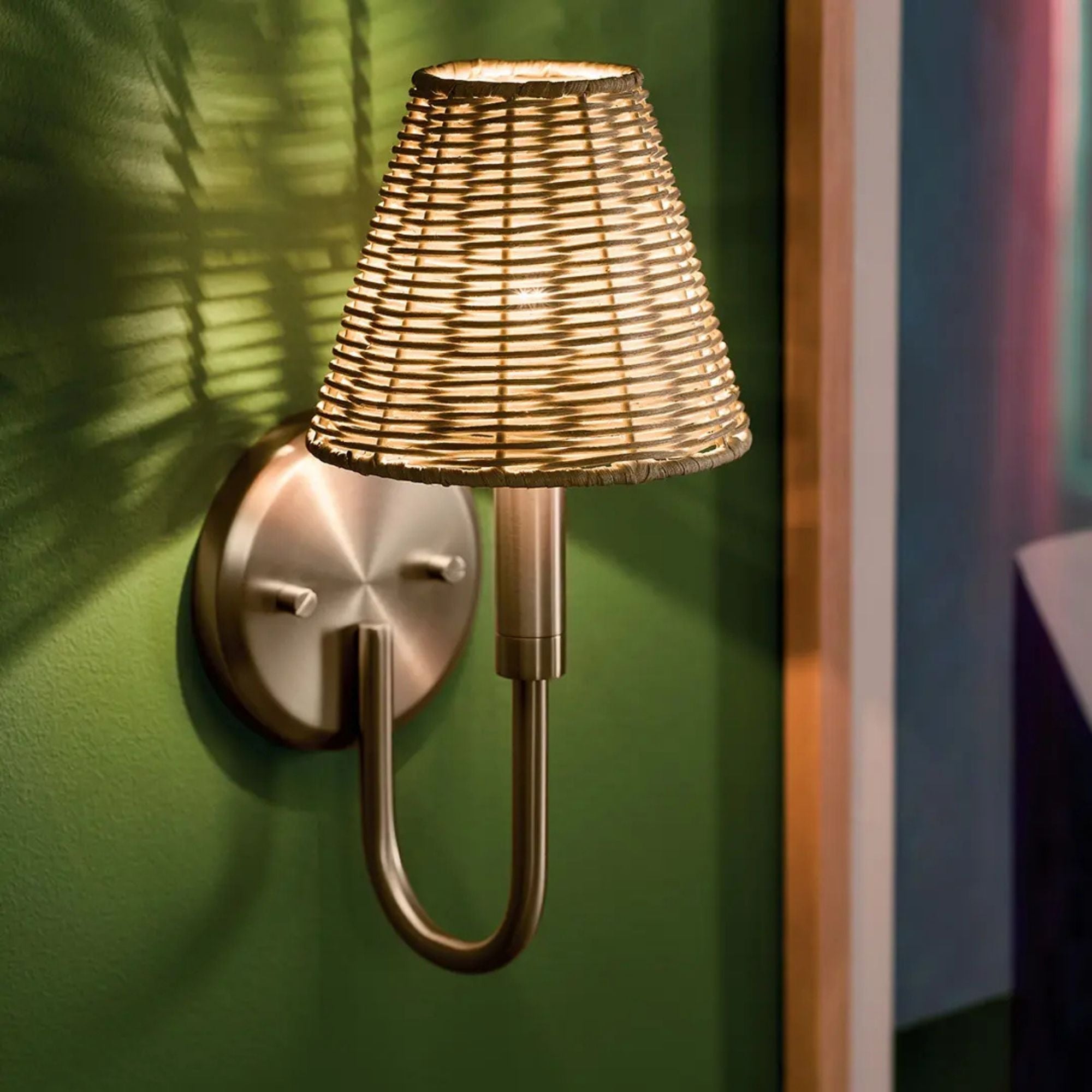 Kichler Bekah 13 in. Wall Sconce, Champagne Bronze with Rattan Cone Shade