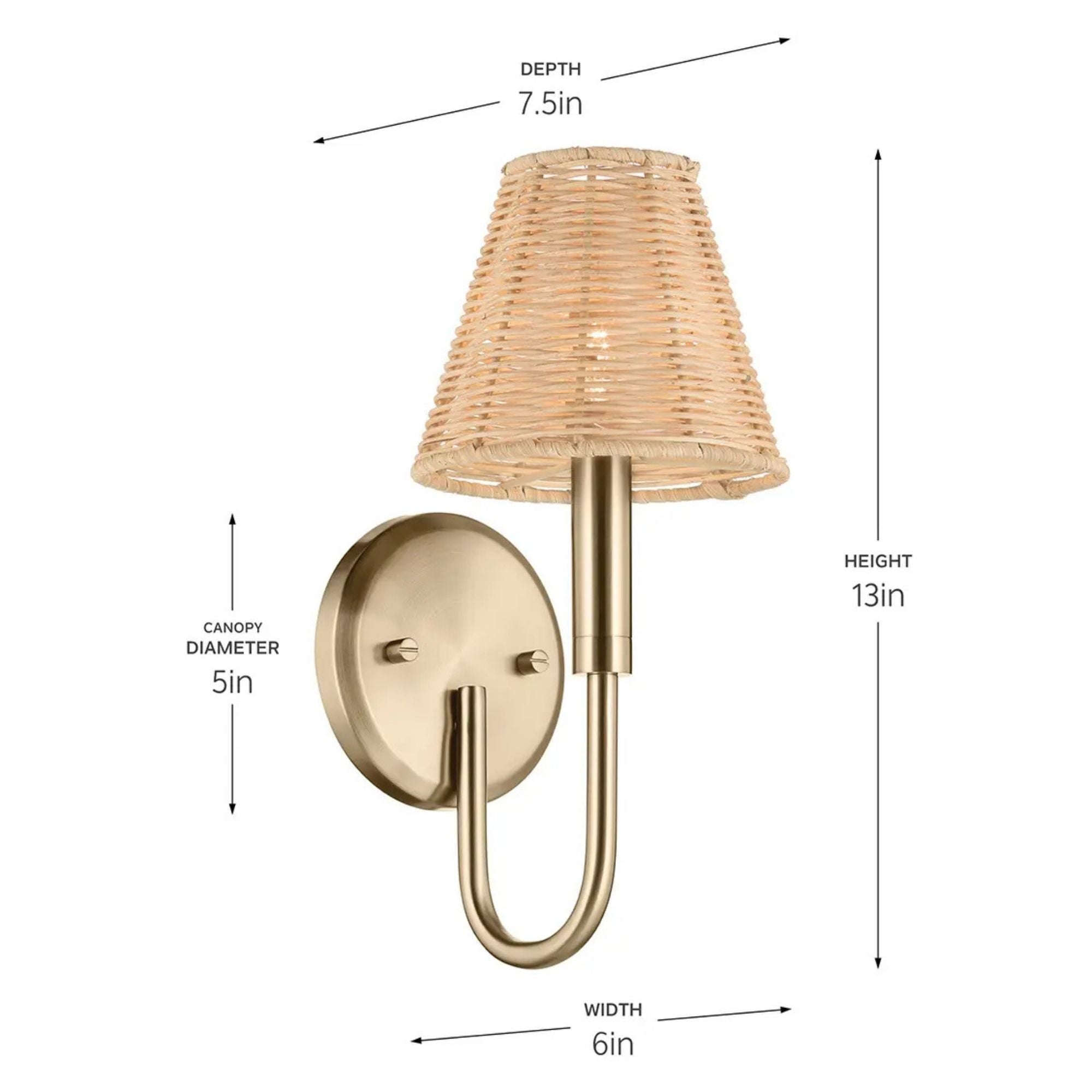 Kichler Bekah 13 in. Wall Sconce, Champagne Bronze with Rattan Cone Shade