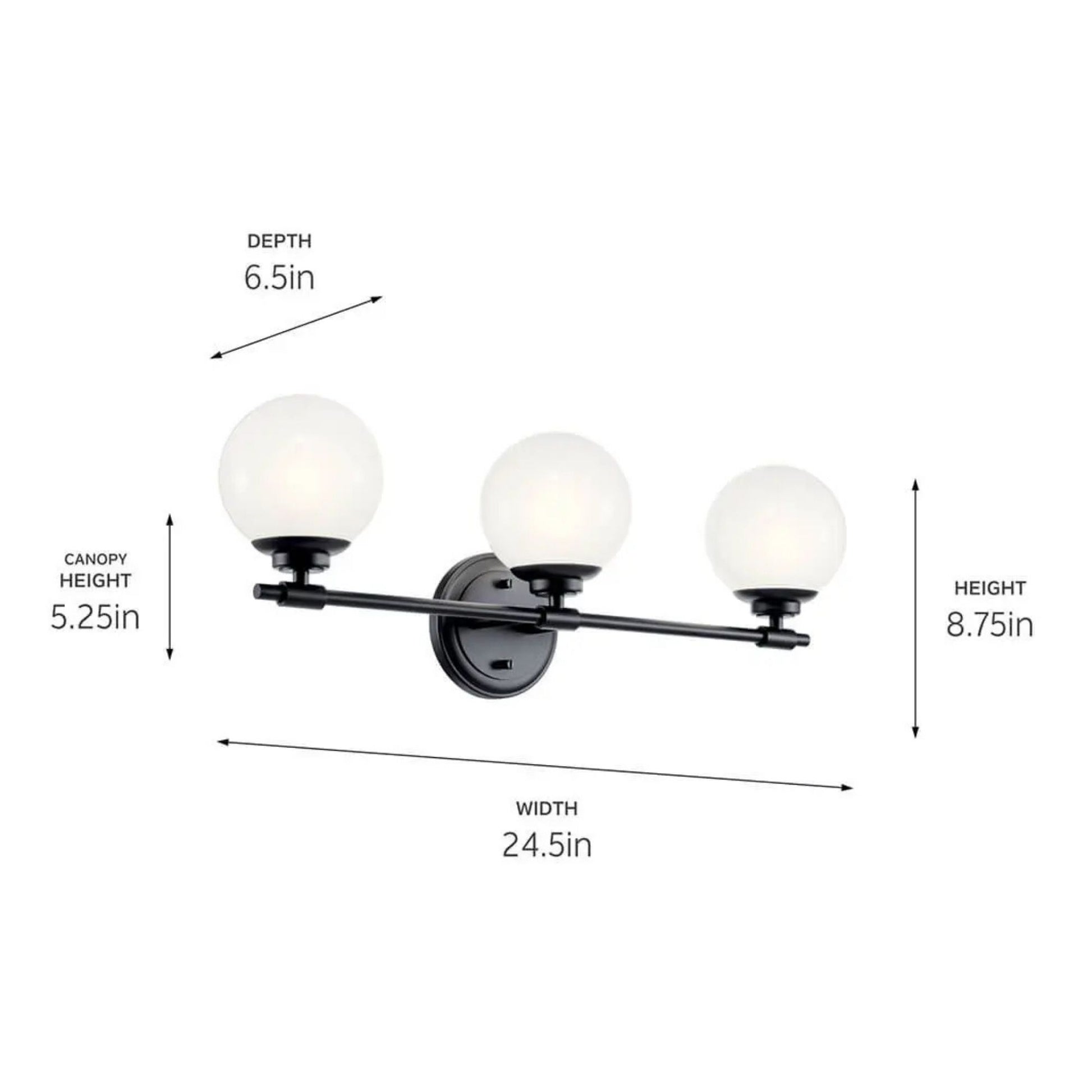 Kichler Lighting - Benno 25" 3-Light Vanity Light, Black Finish | Bees Lighting