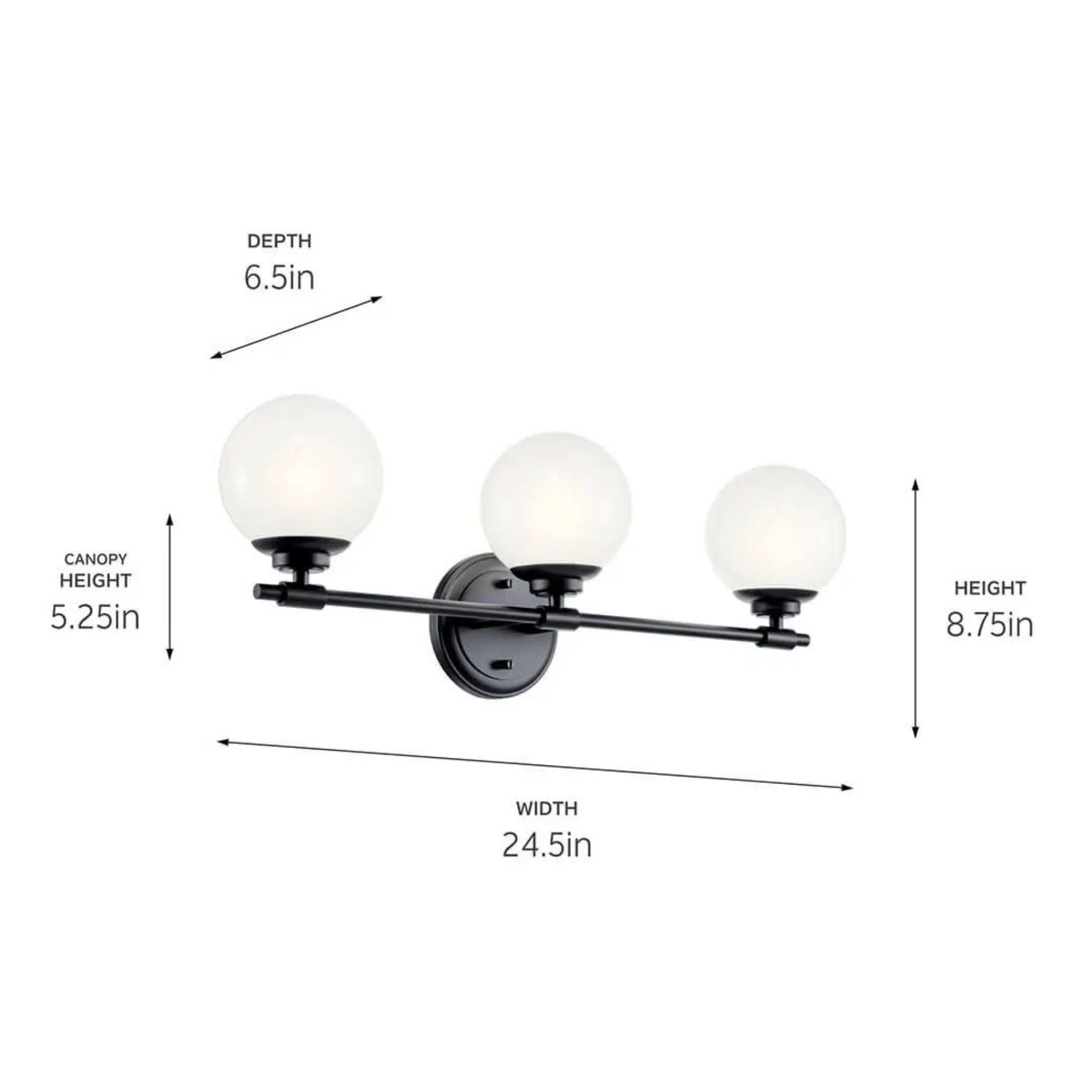 Kichler Lighting - Benno 25" 3-Light Vanity Light, Black Finish | Bees Lighting