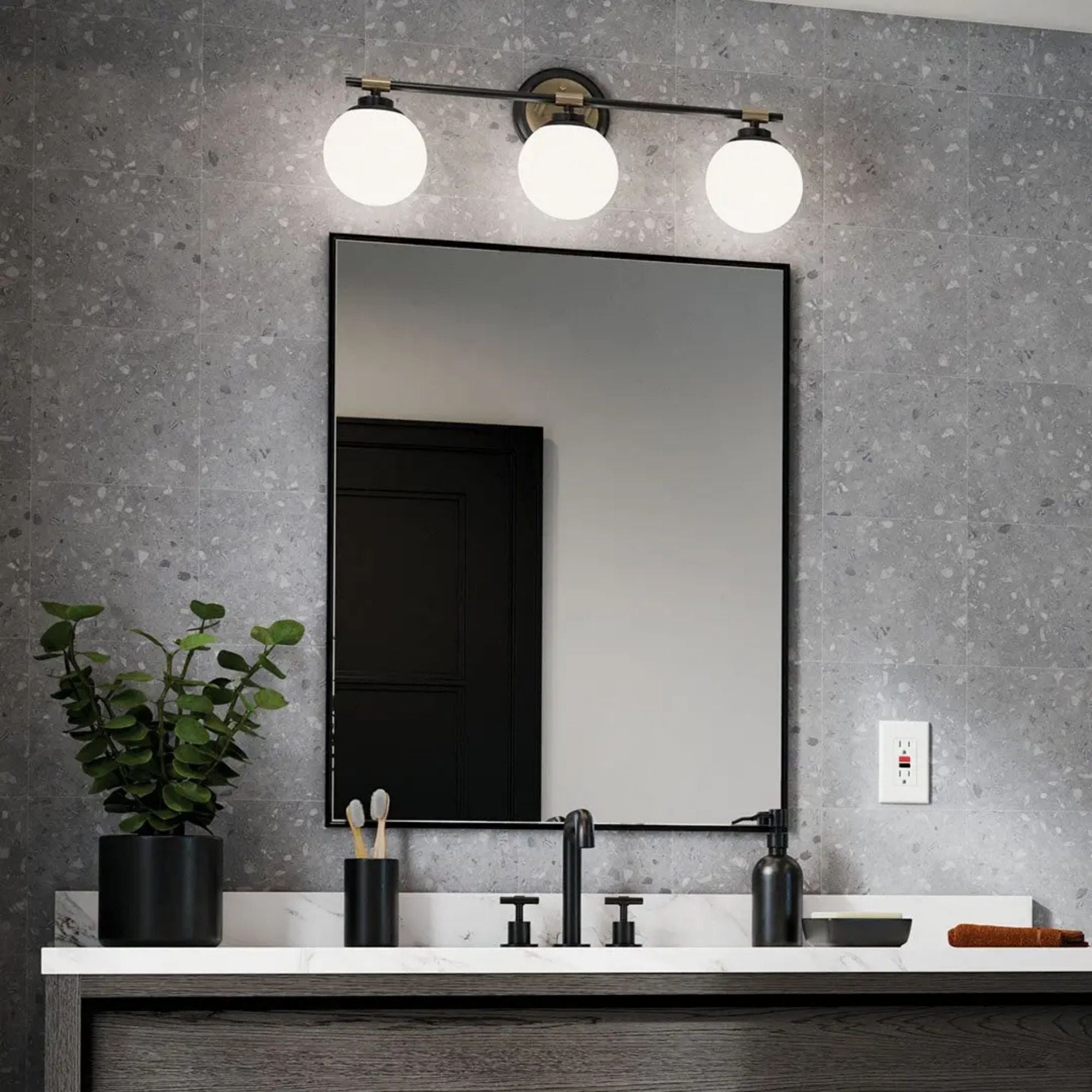 Benno 25" 3-Light Vanity Light, Black & Champagne Finish