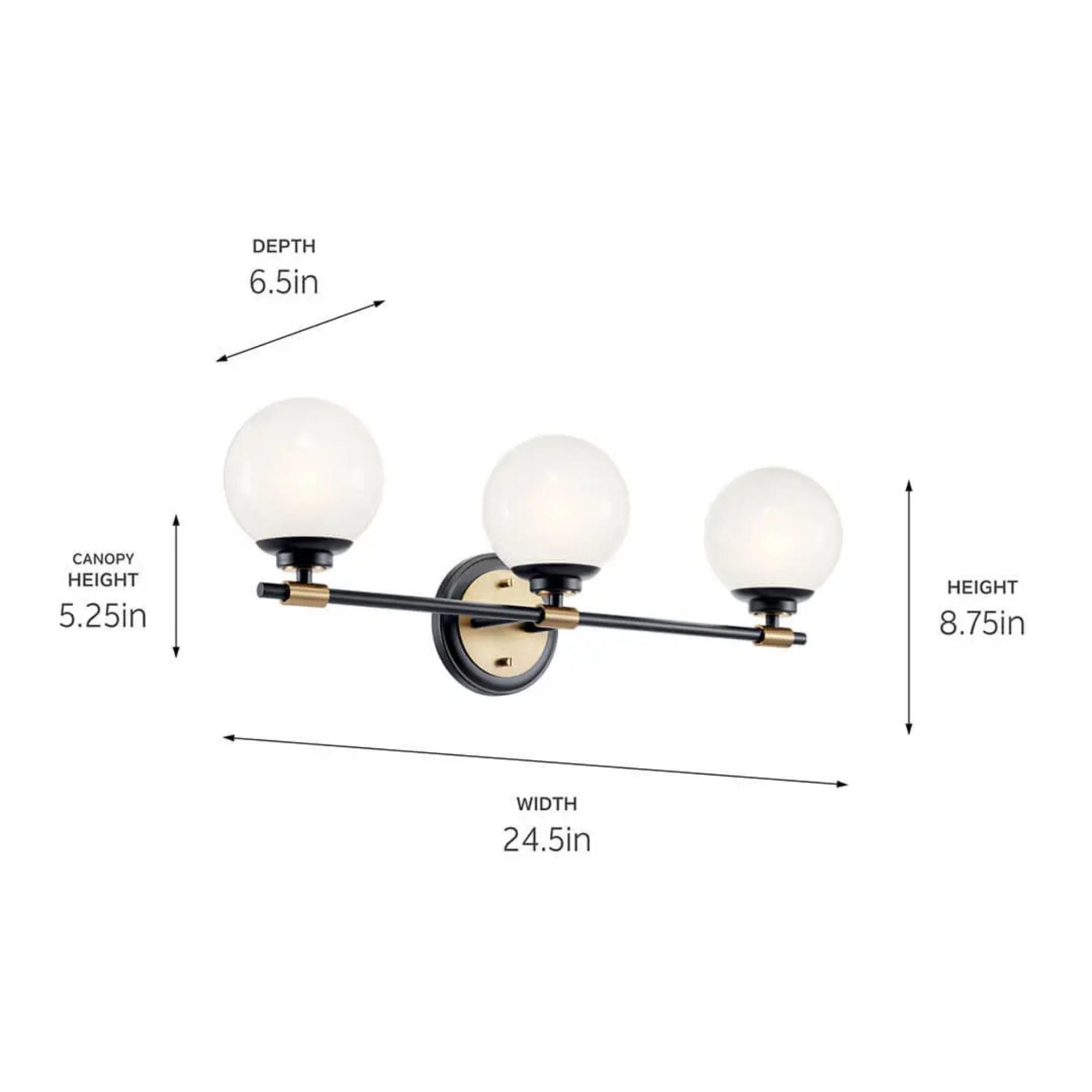 Kichler Lighting - Benno 25" 3-Light Vanity Light, Black & Champagne Finish | Bees Lighting