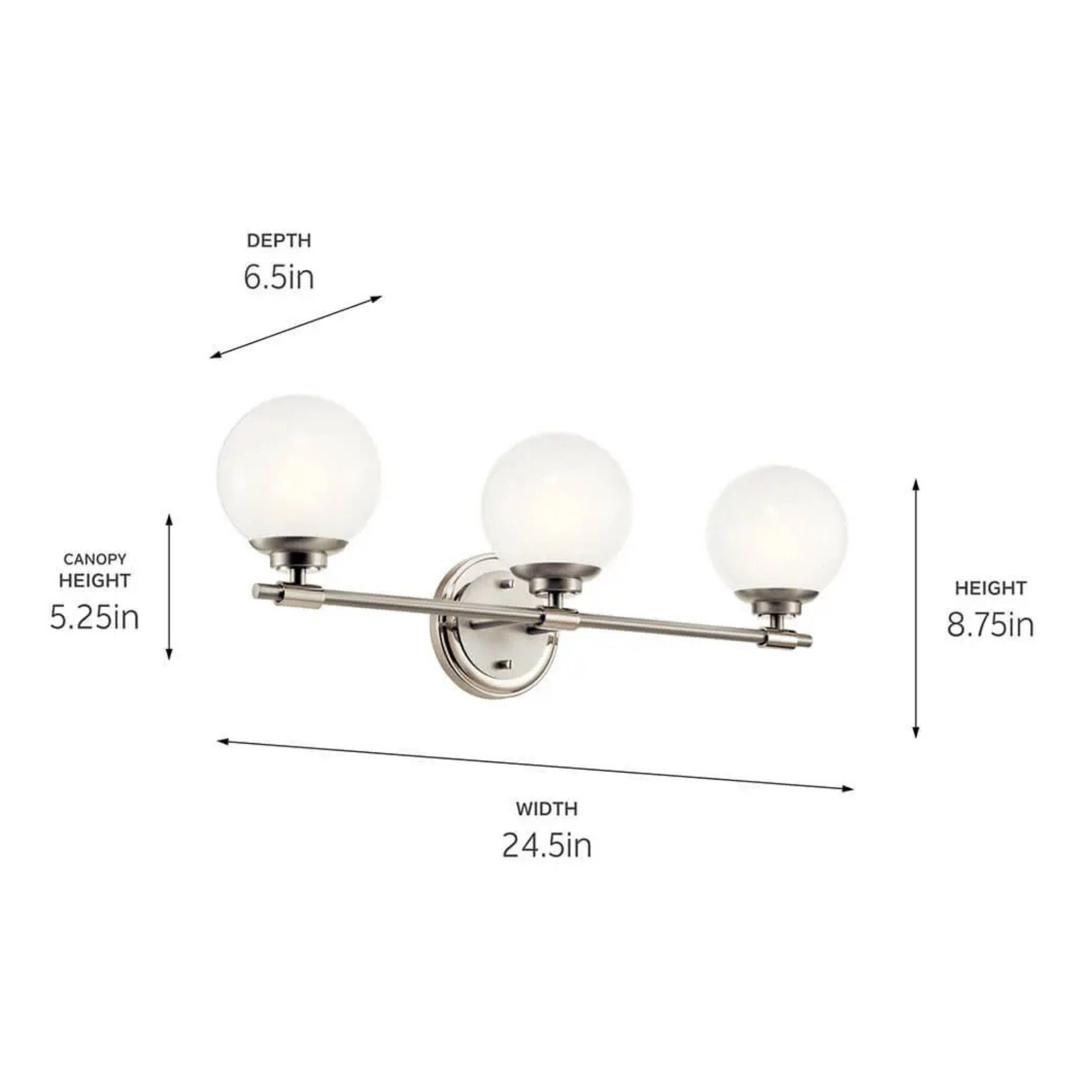 Kichler Lighting - Benno 25" 3-Light Vanity Light, Polished Nickel Finish | Bees Lighting