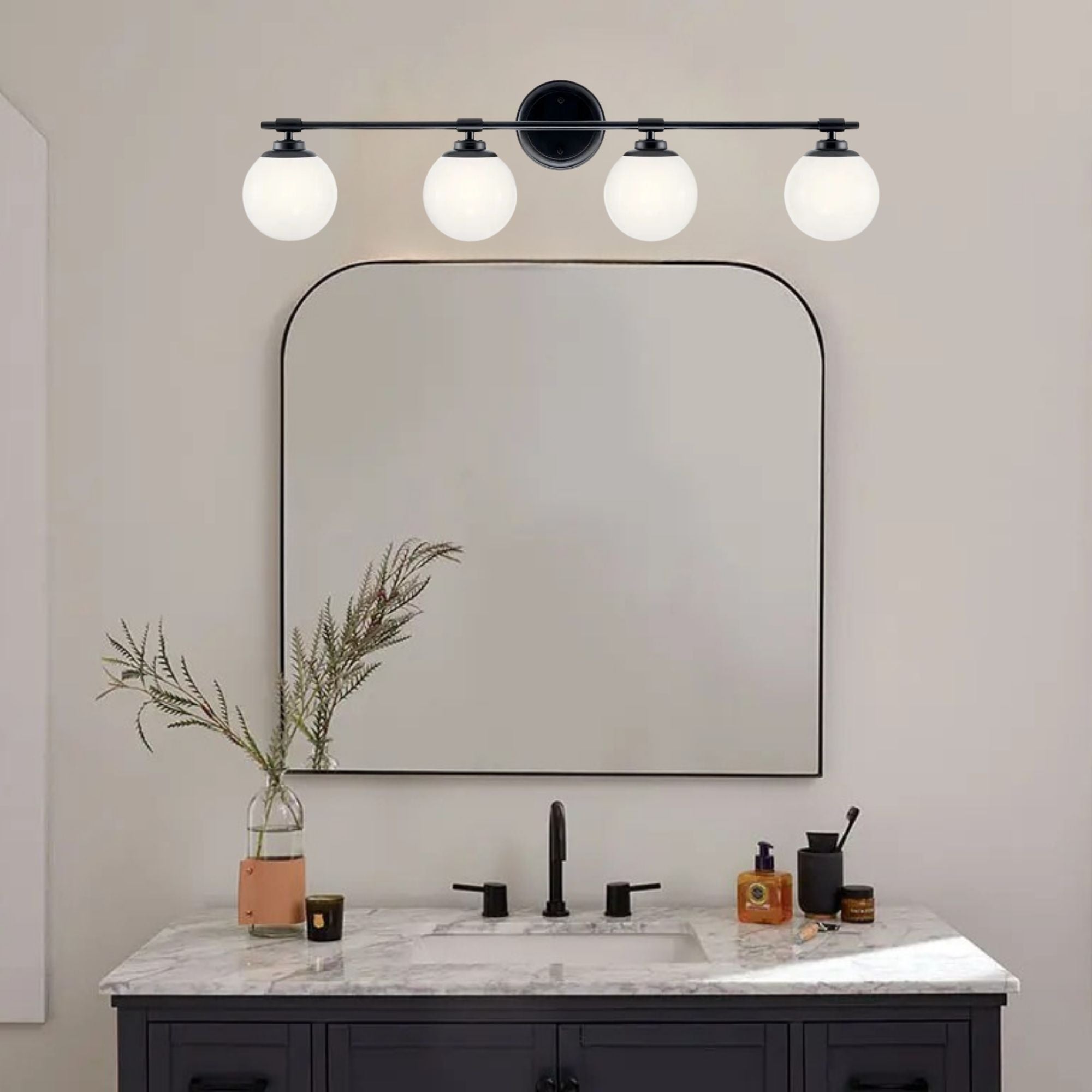 Benno 34" 4-Light Vanity Light, Black Finish