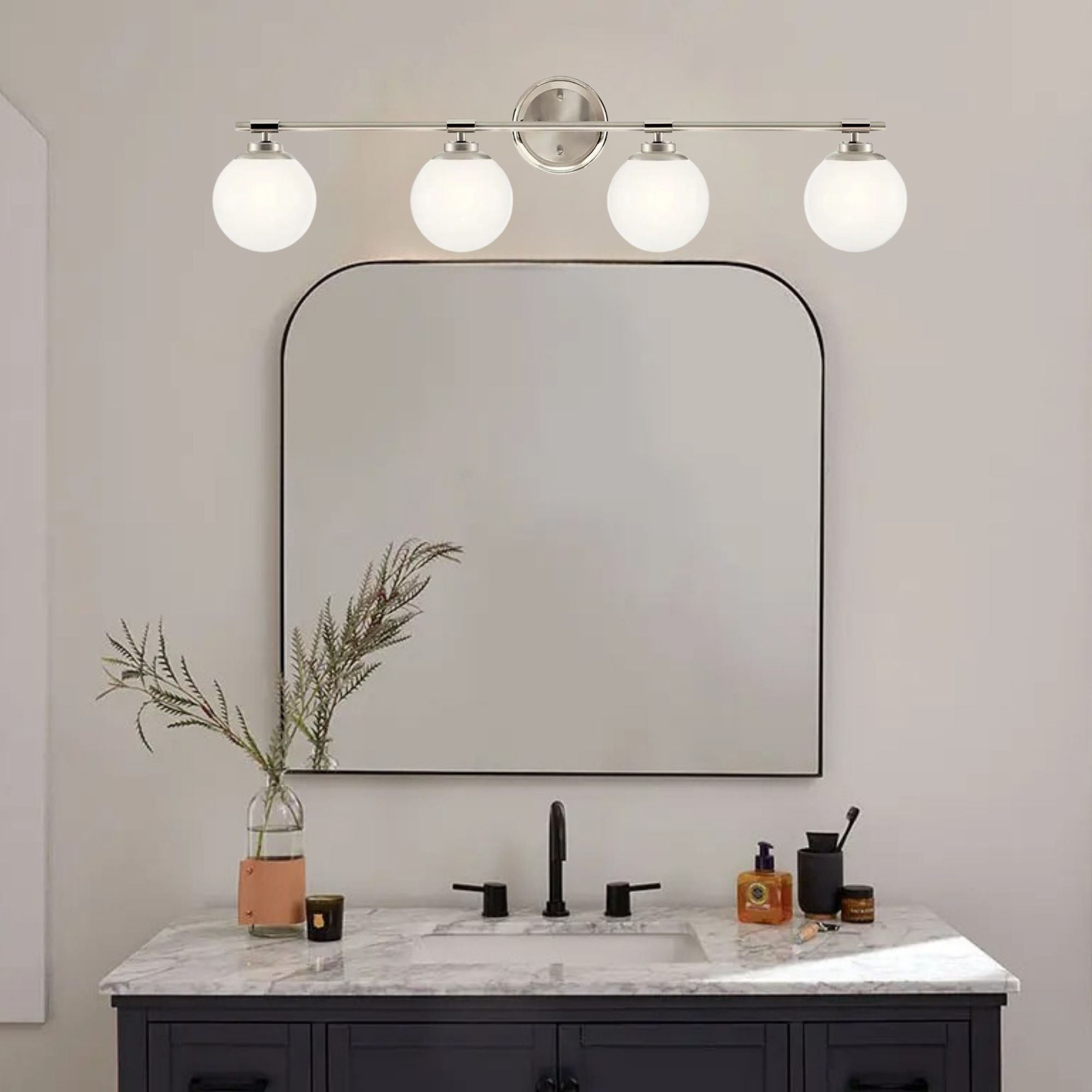 Benno 34" 4-Light Vanity Light, Polished Nickel Finish