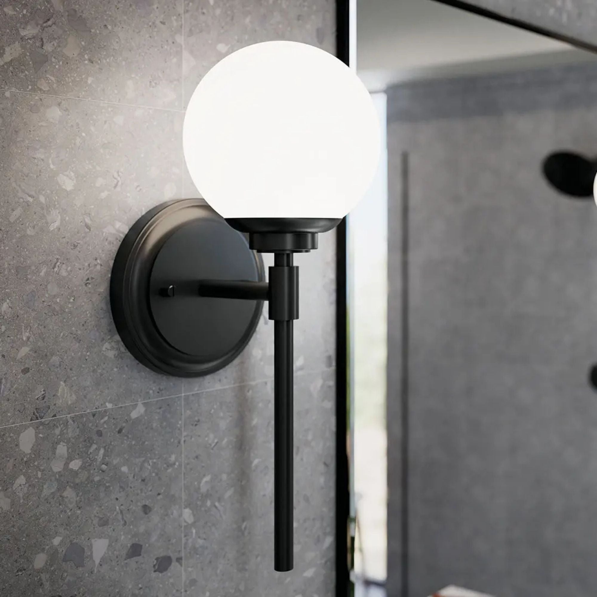 Benno 14" Wall Sconce, Black Finish, Opal Glass