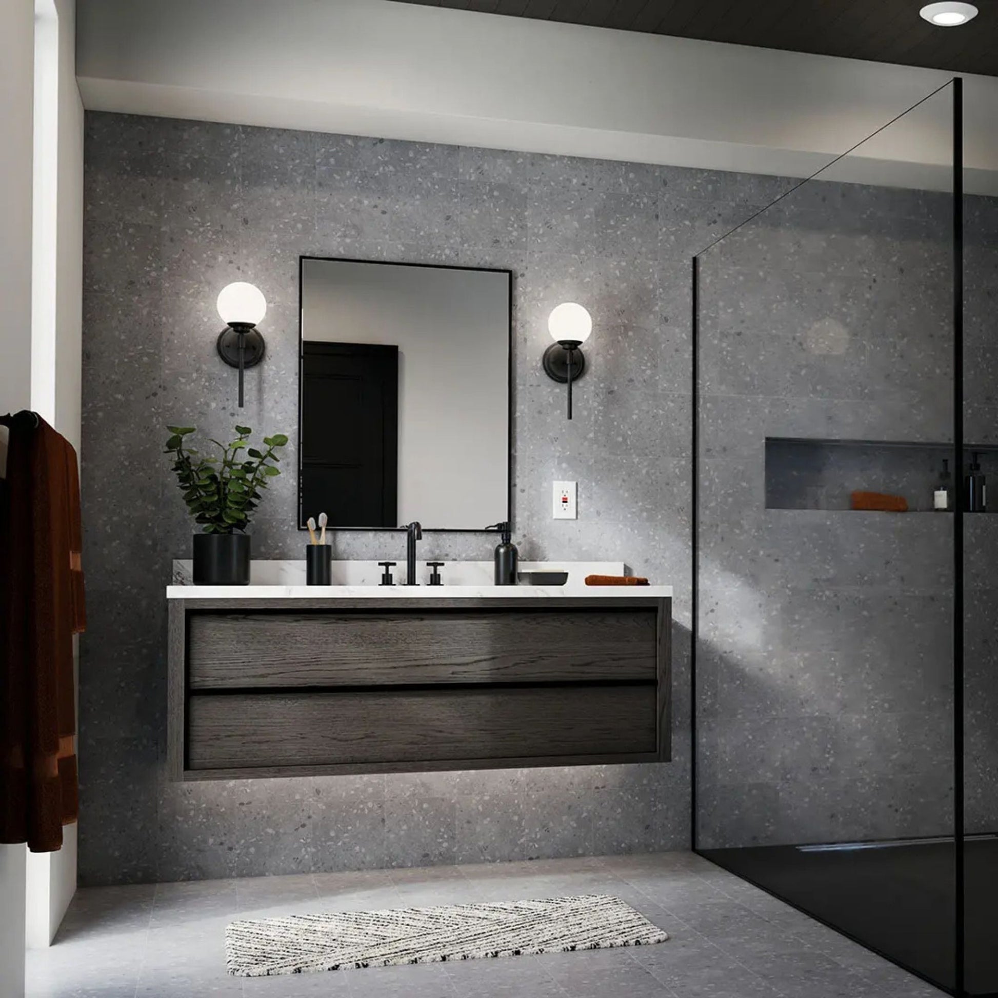 Kichler Lighting - Benno 14" Wall Sconce, Black Finish, Opal Glass | Bees Lighting